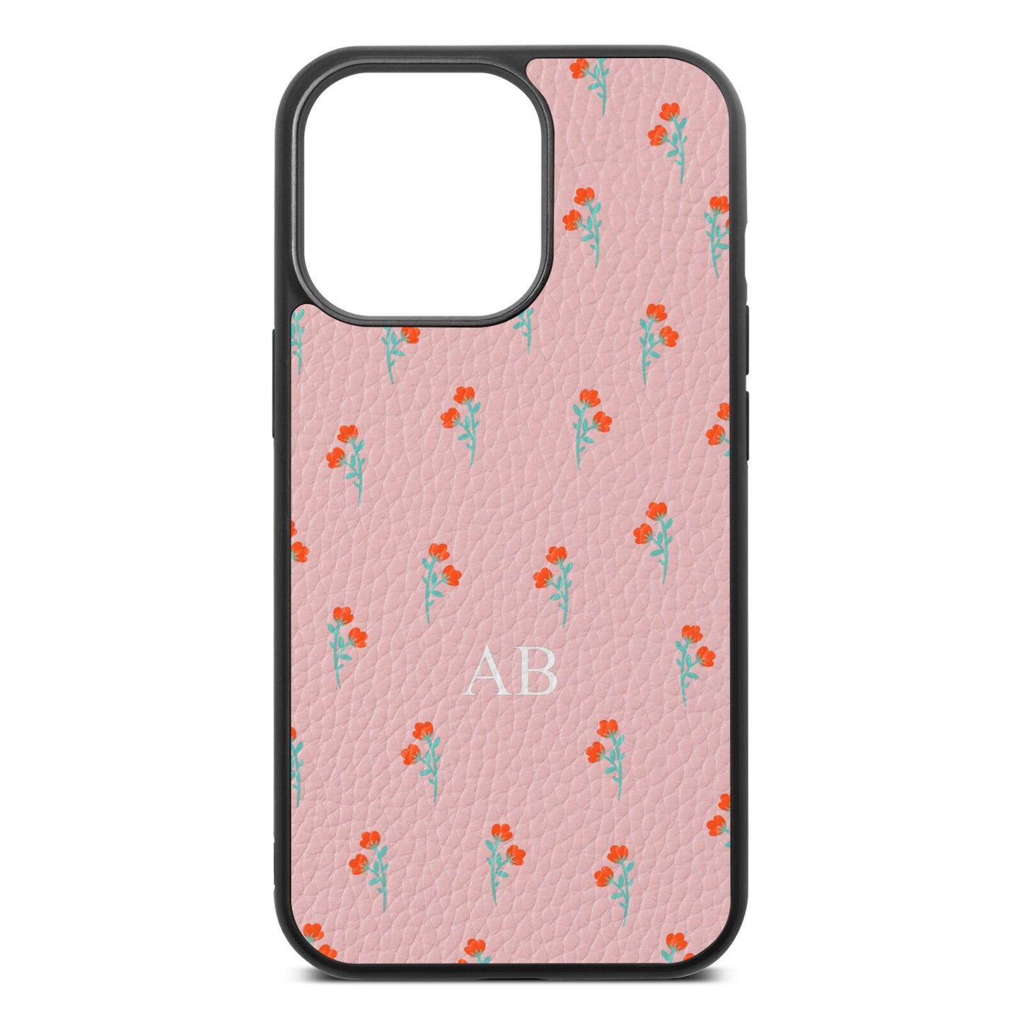 Custom Floral Pink Pebble Leather iPhone 13 Pro Case