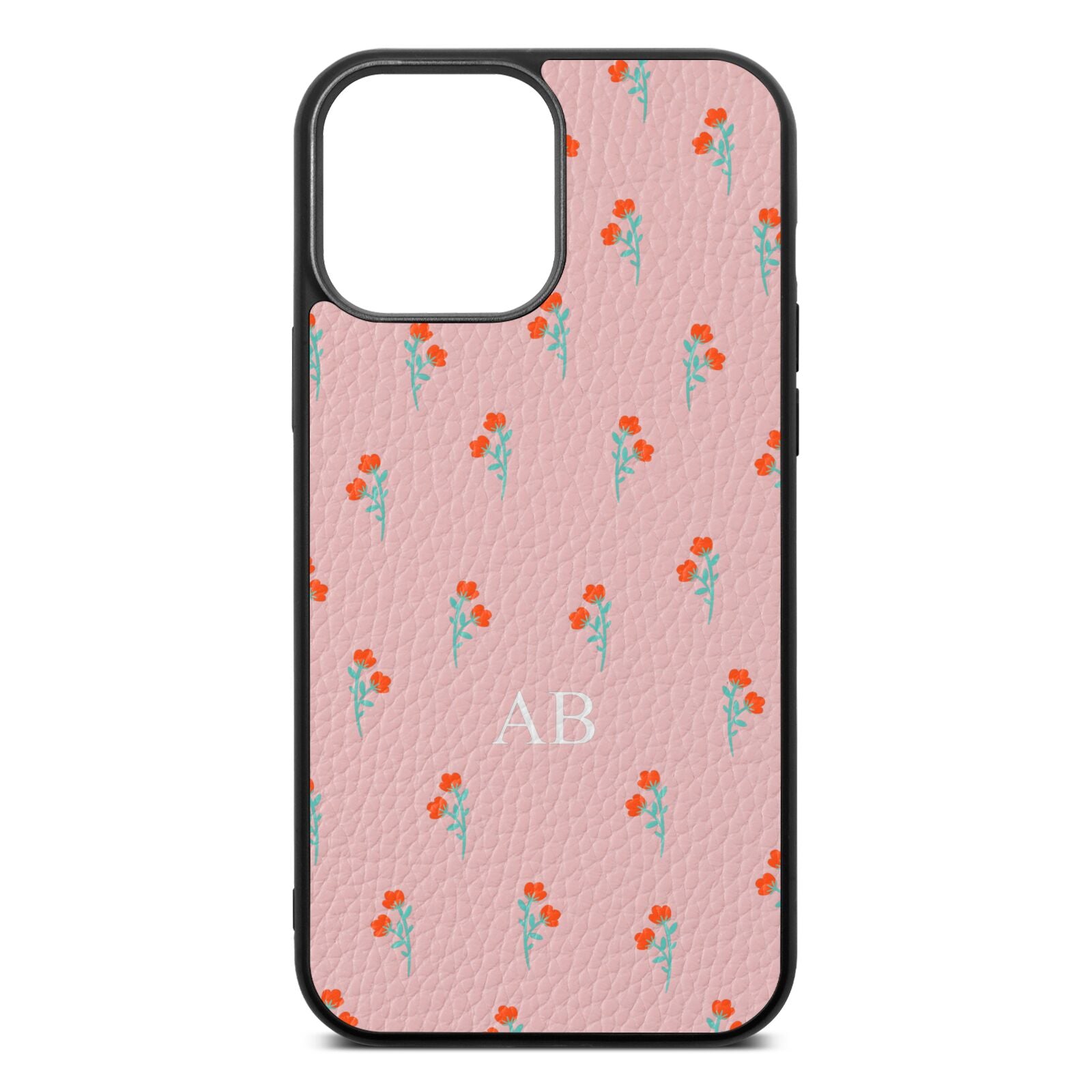 Custom Floral Pink Pebble Leather iPhone 13 Pro Max Case