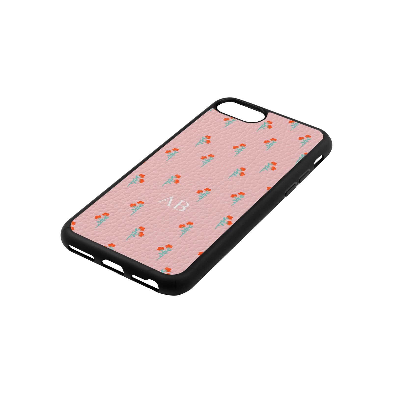 Custom Floral Pink Pebble Leather iPhone 8 Case Side Angle