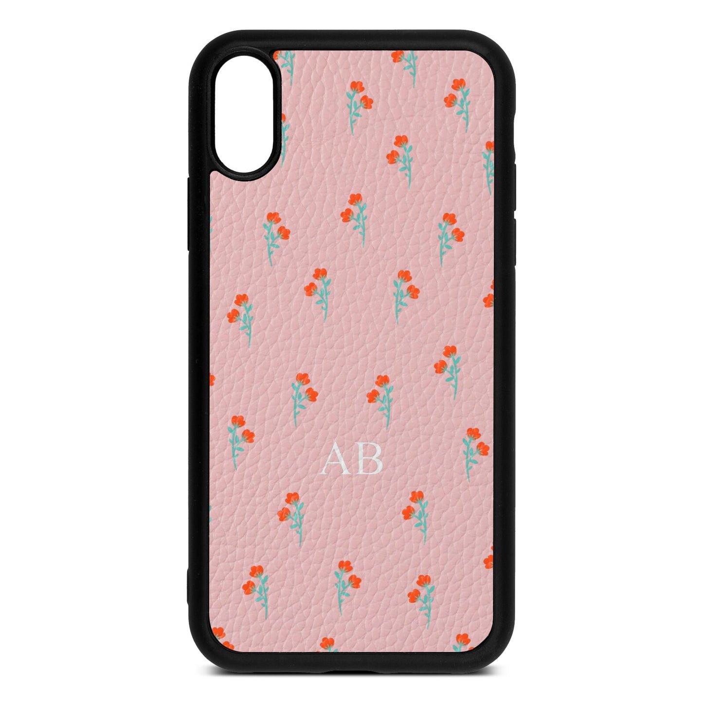 Custom Floral Pink Pebble Leather iPhone Xr Case