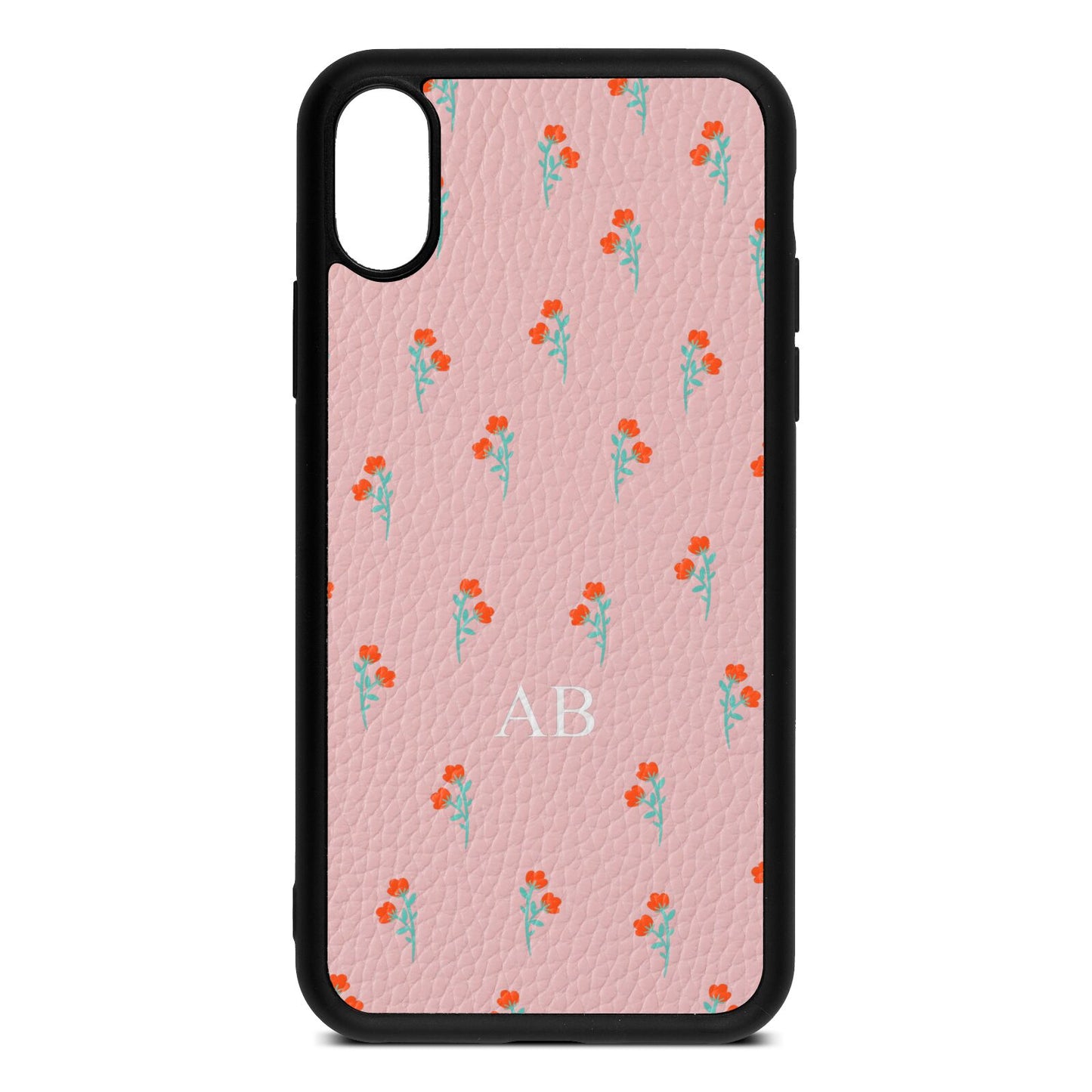 Custom Floral Pink Pebble Leather iPhone Xs Case