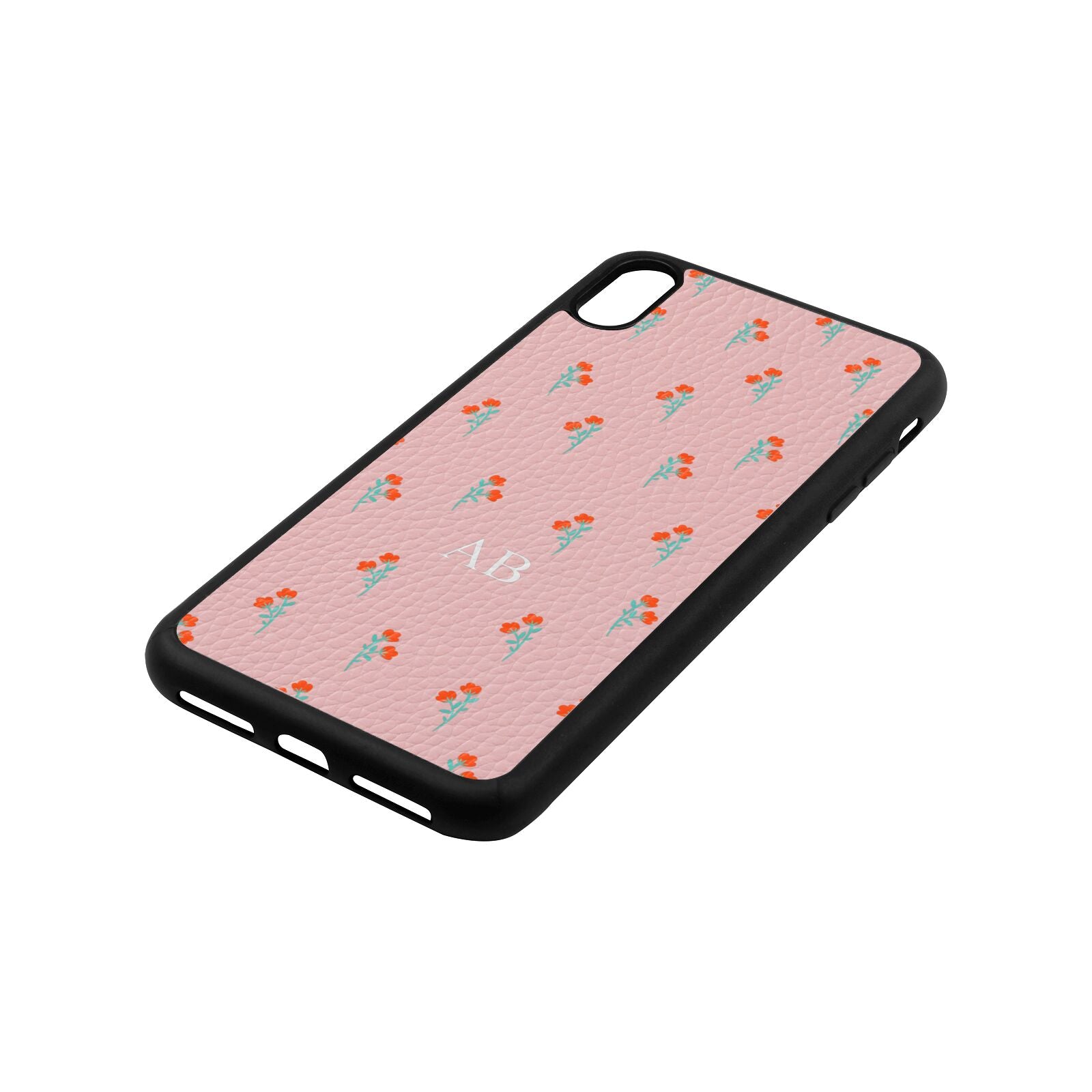 Custom Floral Pink Pebble Leather iPhone Xs Max Case Side Angle