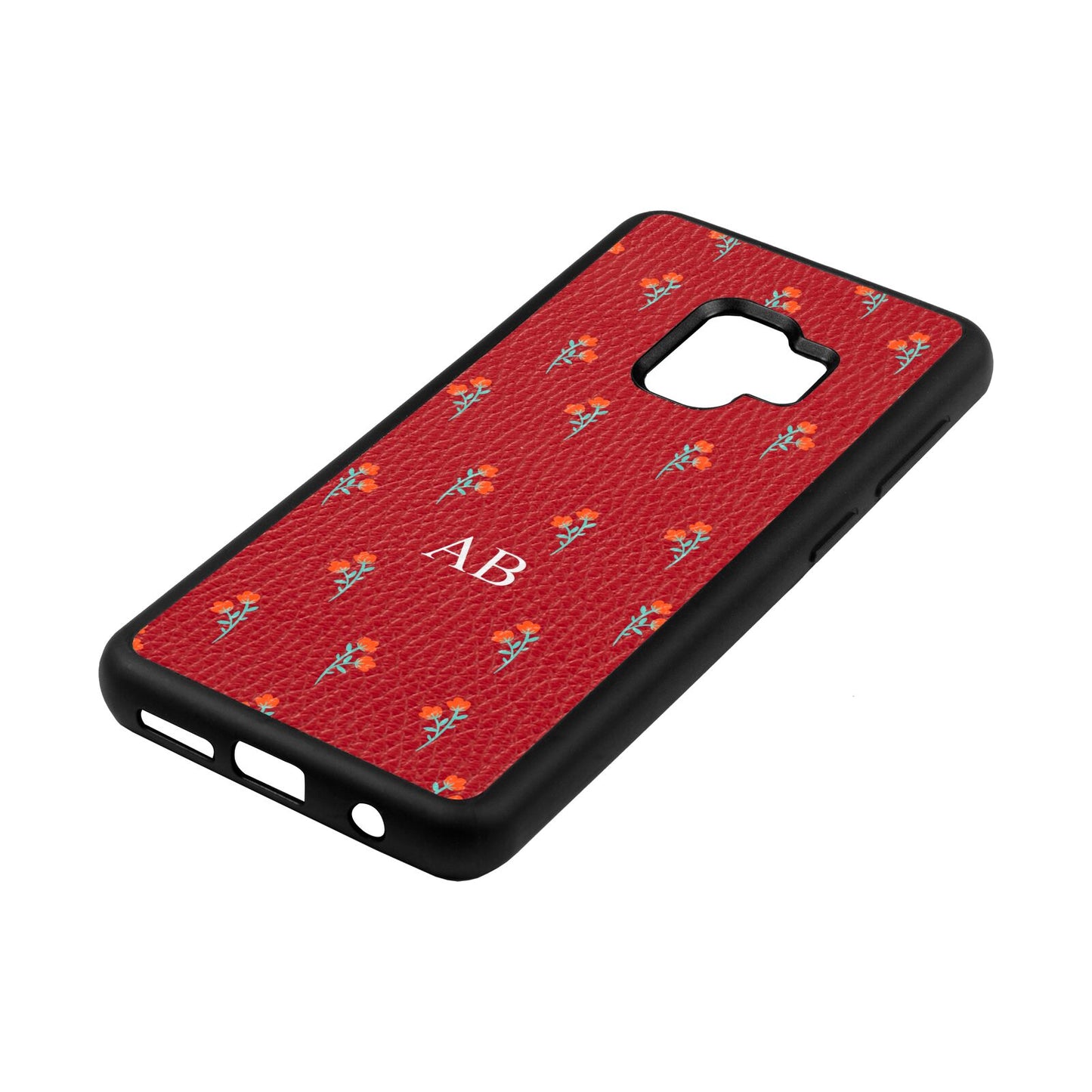 Custom Floral Red Pebble Leather Samsung S9 Case Side Angle