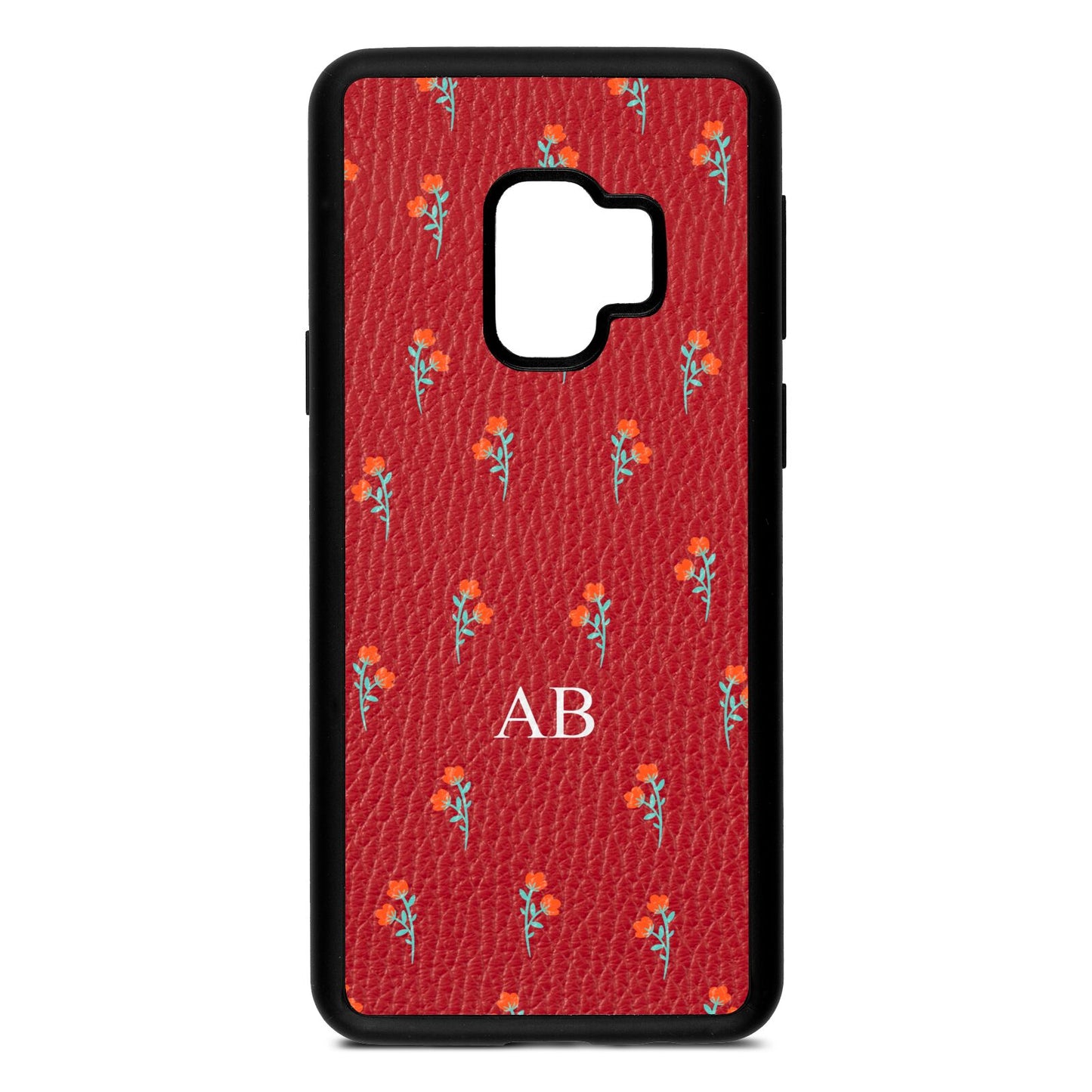 Custom Floral Red Pebble Leather Samsung S9 Case