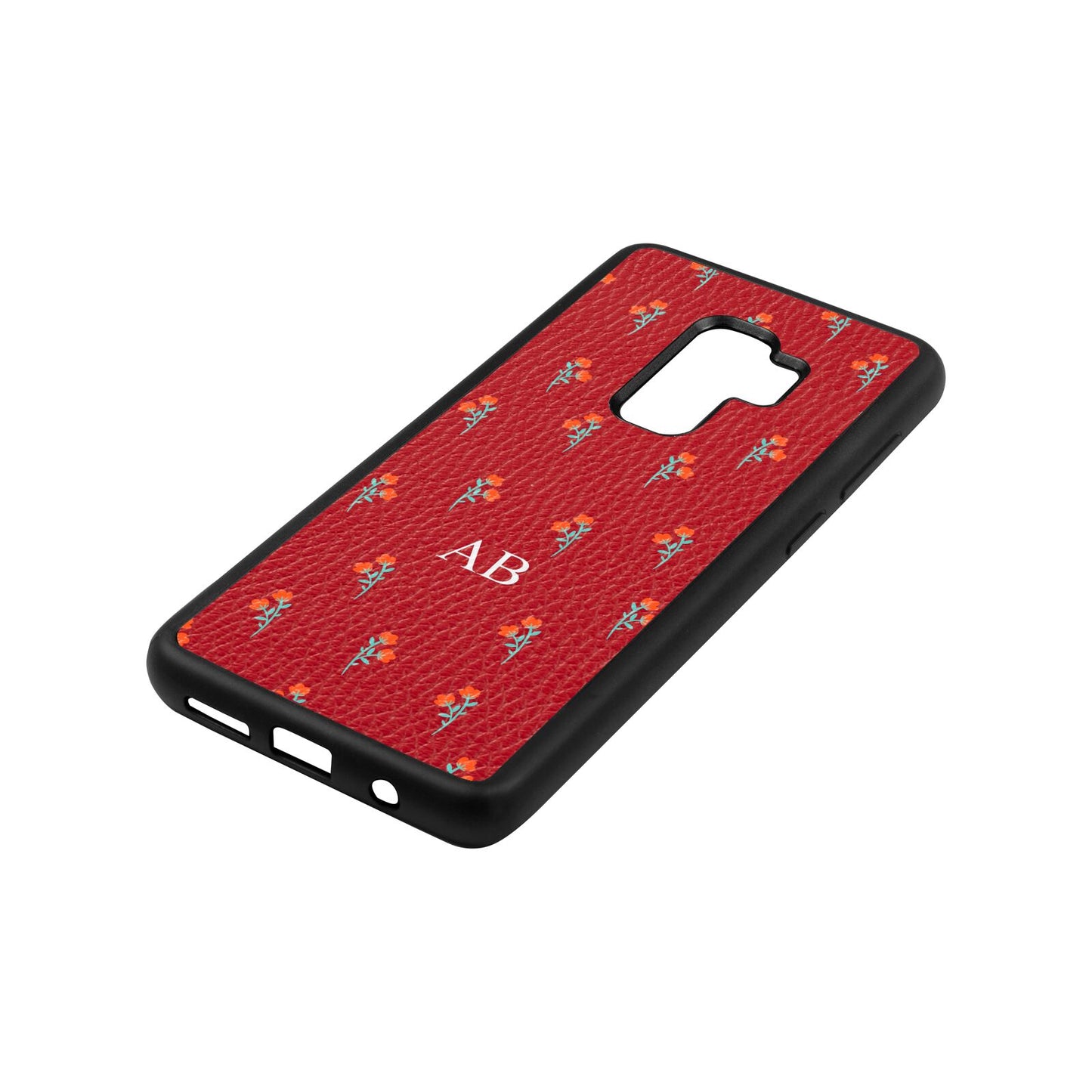 Custom Floral Red Pebble Leather Samsung S9 Plus Case Side Angle