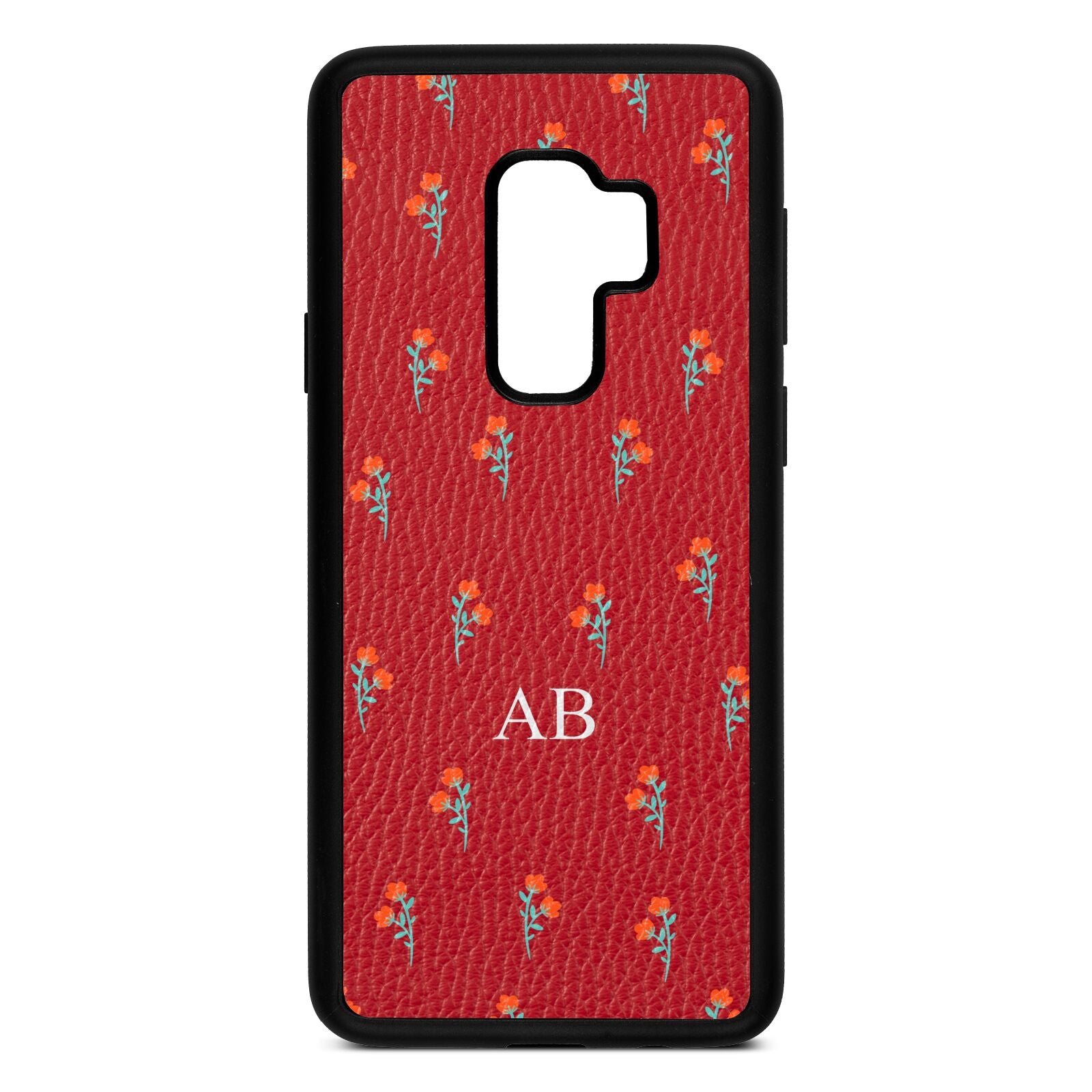 Custom Floral Red Pebble Leather Samsung S9 Plus Case