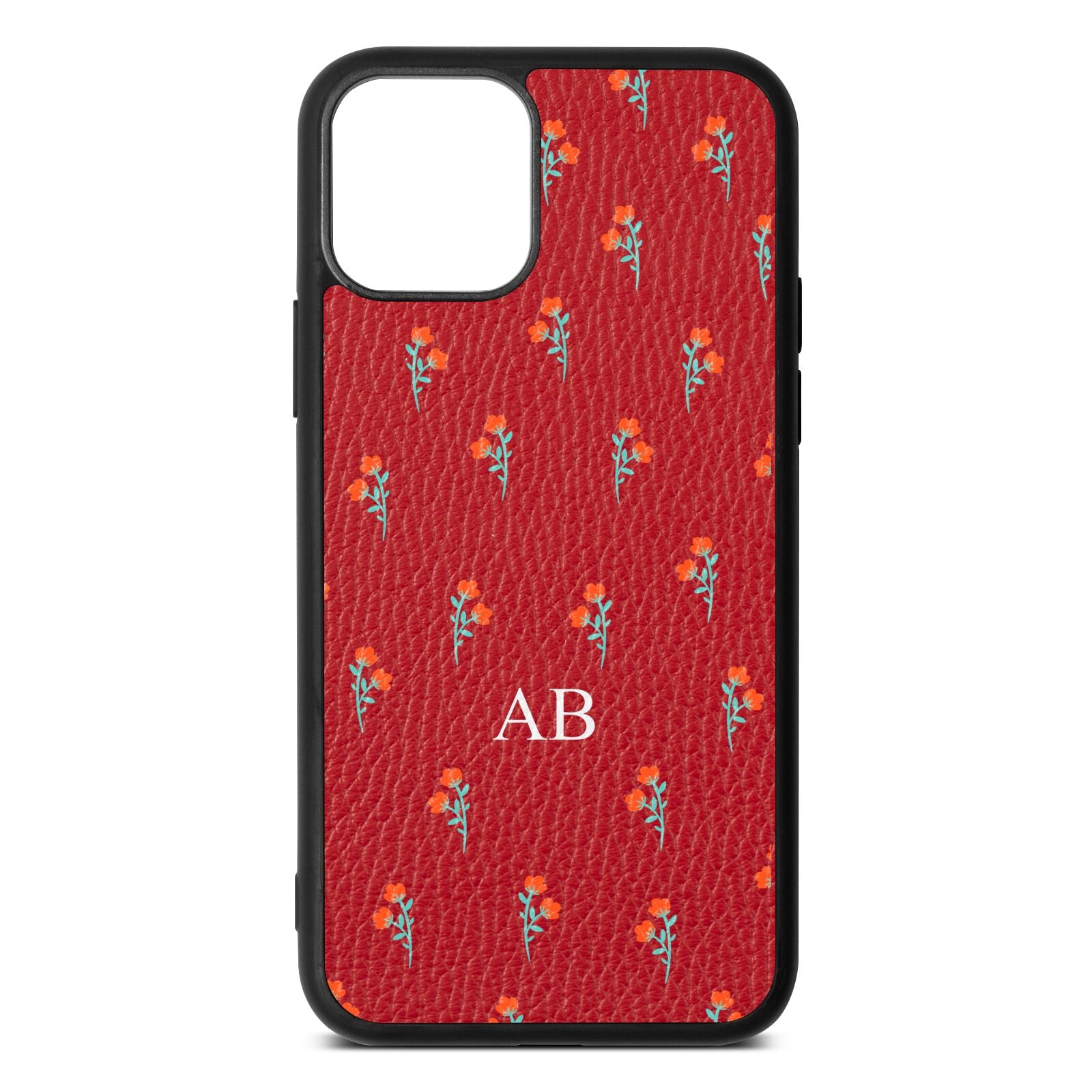 Custom Floral Red Pebble Leather iPhone 11 Case