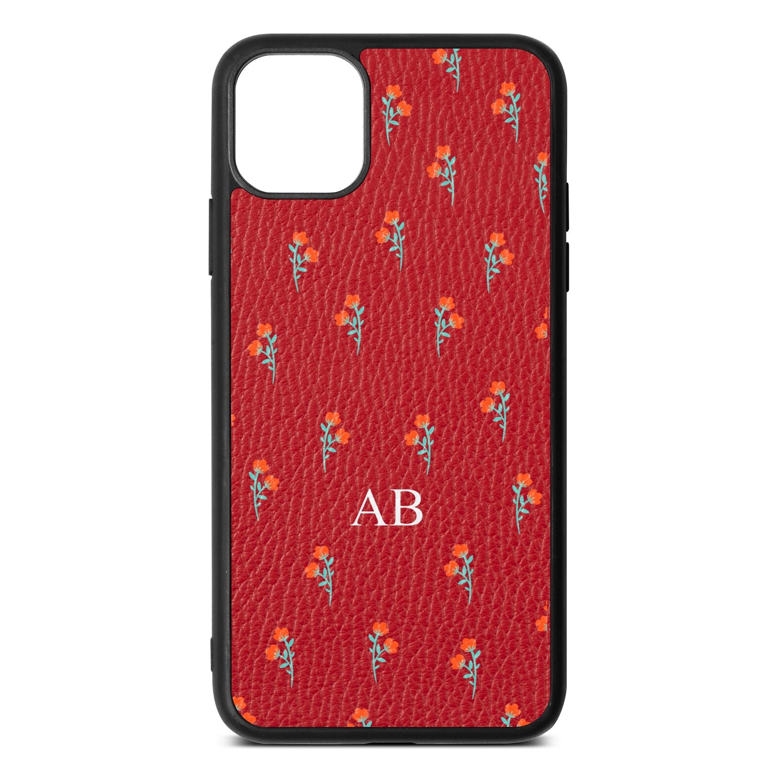 Custom Floral Red Pebble Leather iPhone 11 Pro Max Case