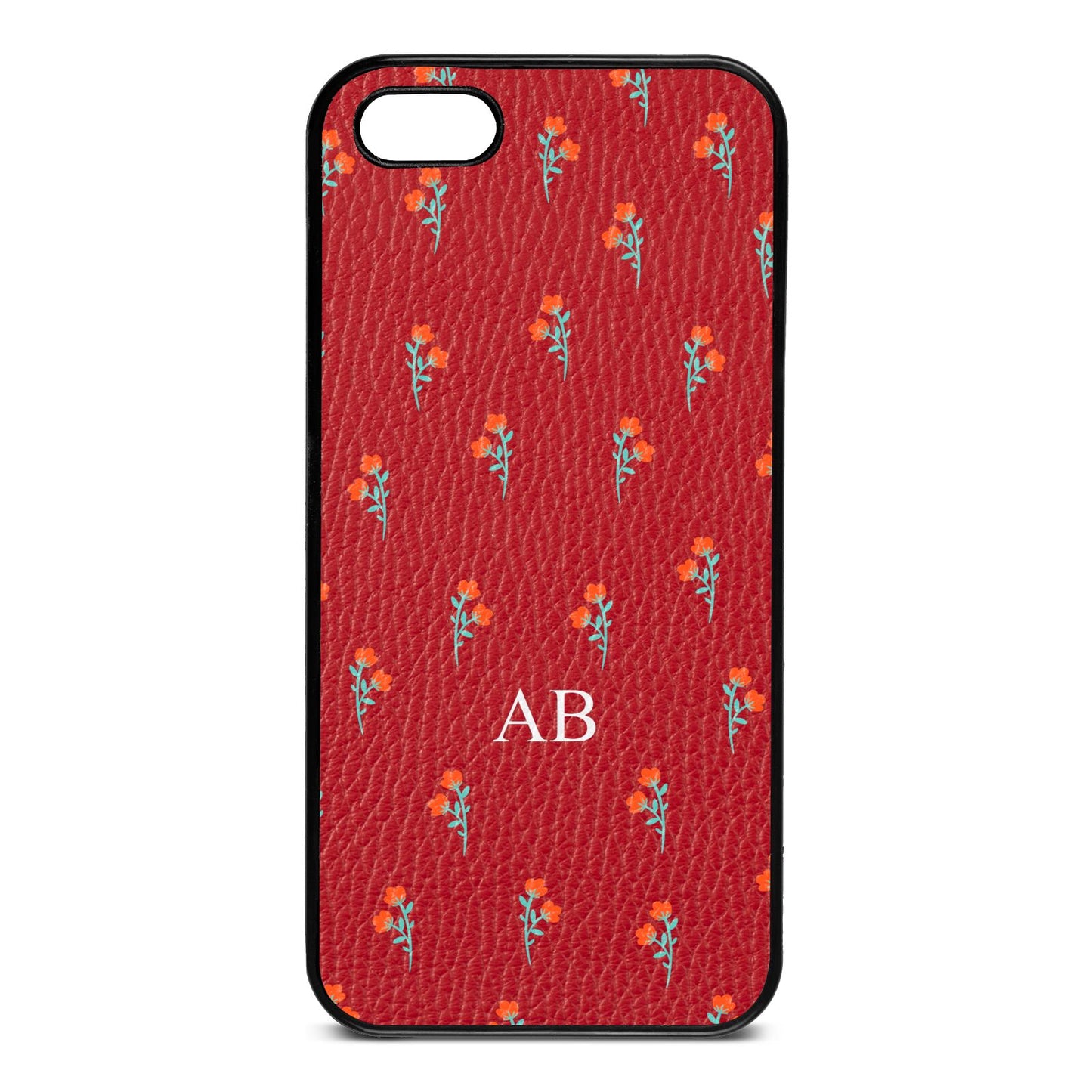 Custom Floral Red Pebble Leather iPhone 5 Case