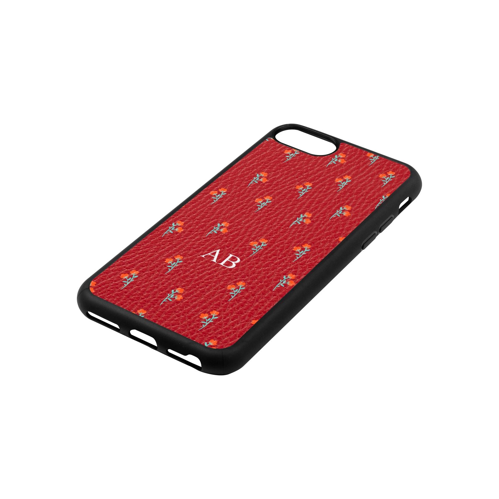 Custom Floral Red Pebble Leather iPhone 8 Case Side Angle