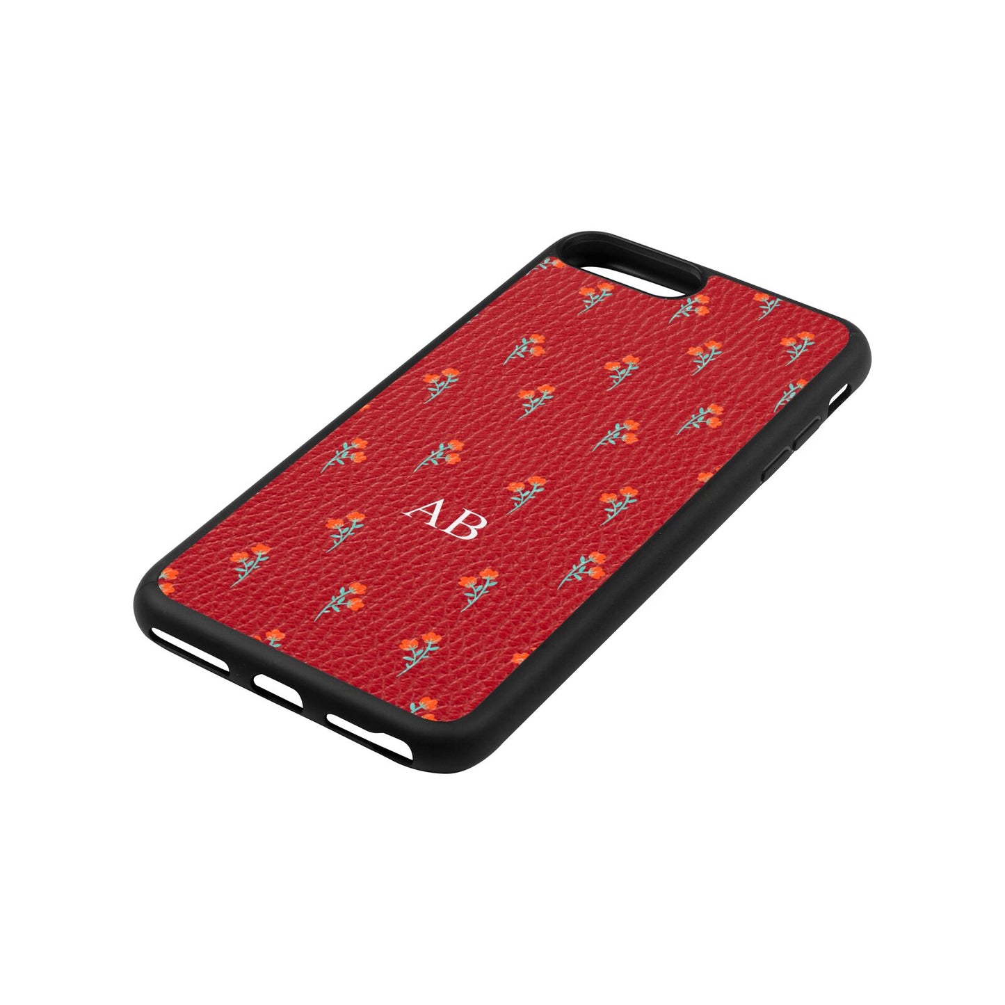 Custom Floral Red Pebble Leather iPhone 8 Plus Case Side Angle