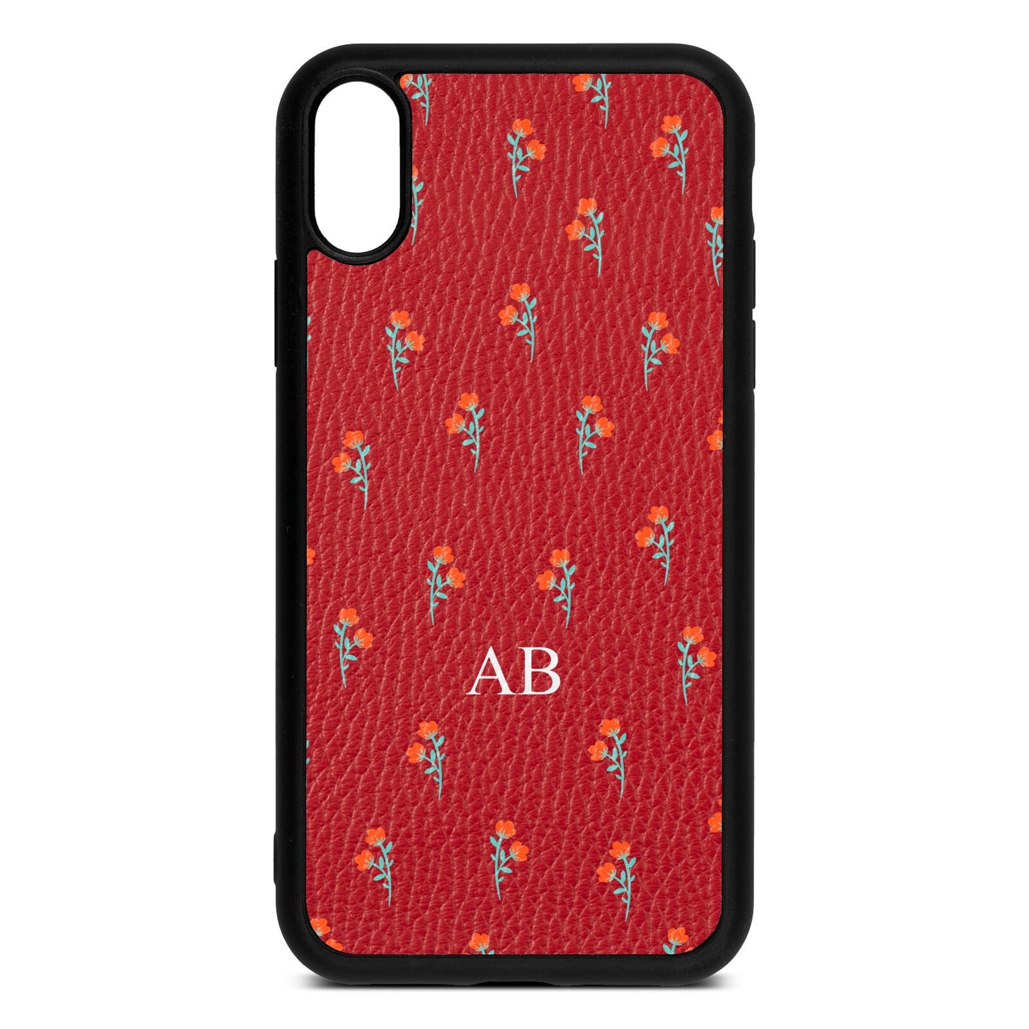 Custom Floral Red Pebble Leather iPhone Xr Case