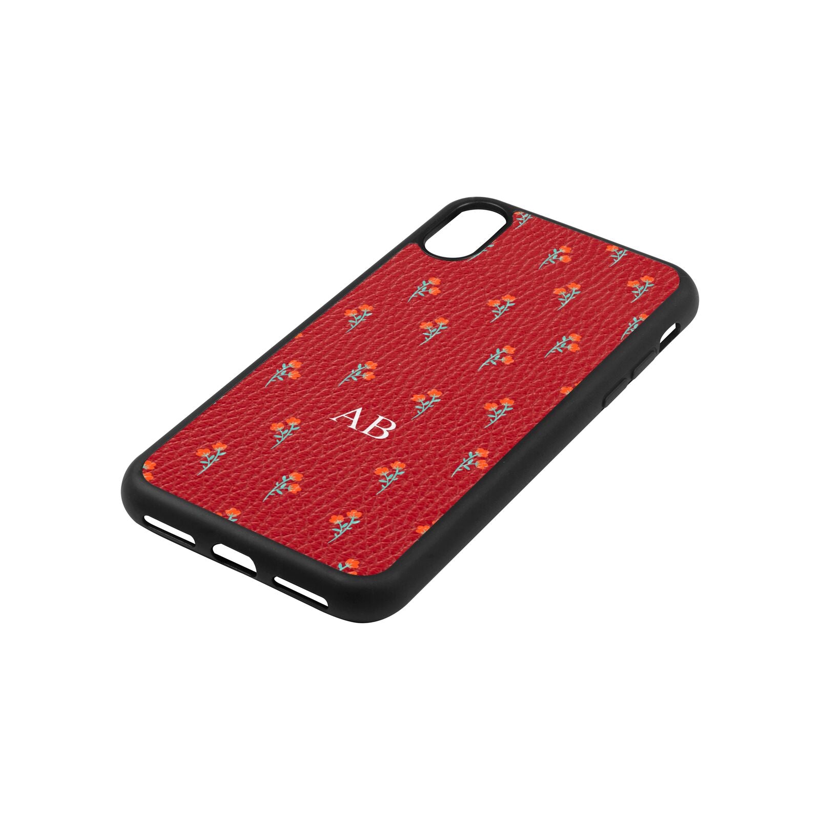 Custom Floral Red Pebble Leather iPhone Xs Case Side Angle