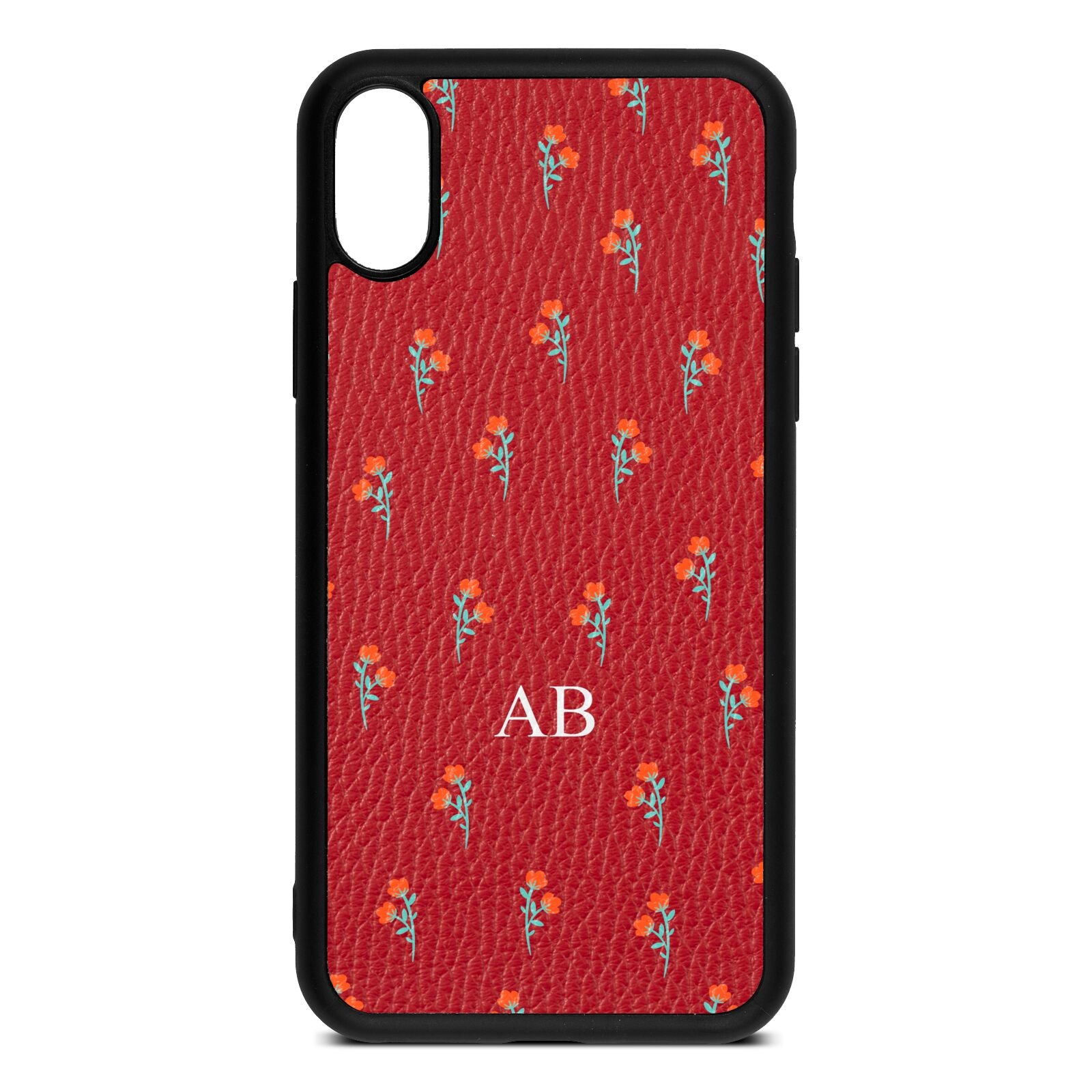 Custom Floral Red Pebble Leather iPhone Xs Case