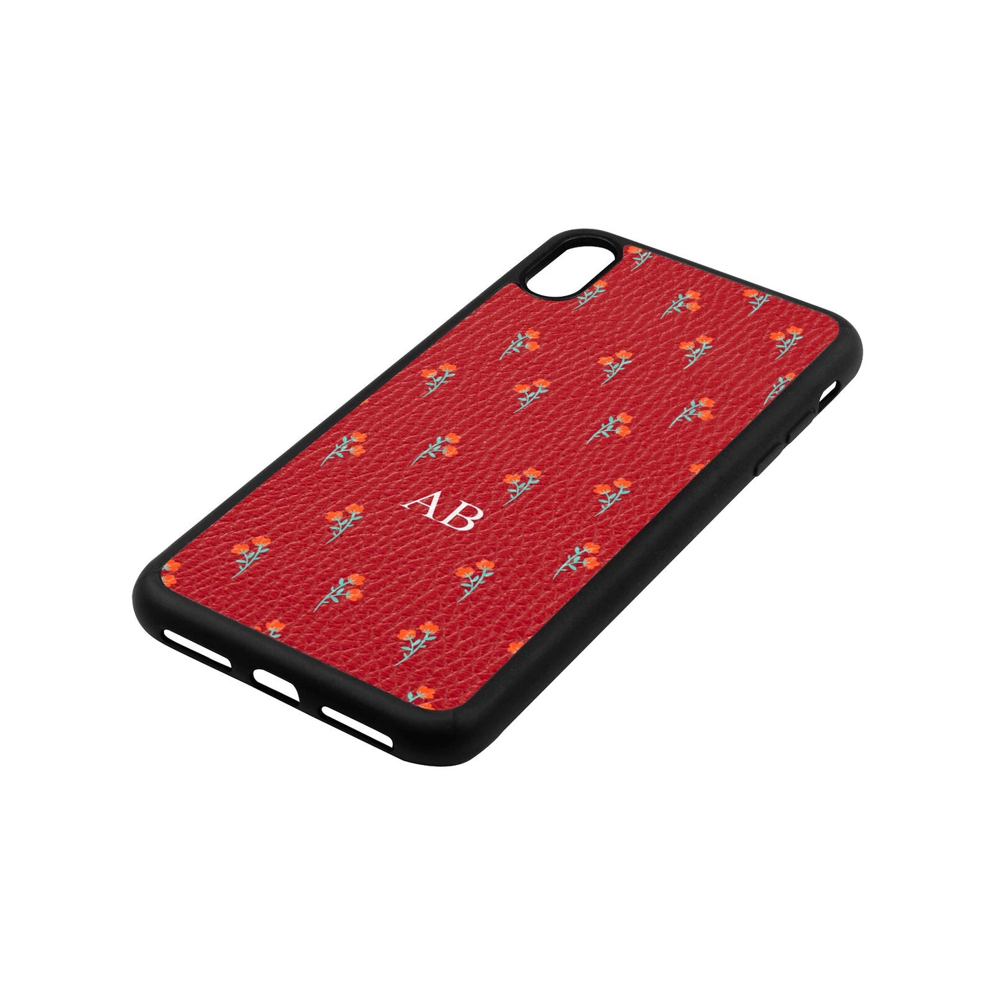 Custom Floral Red Pebble Leather iPhone Xs Max Case Side Angle