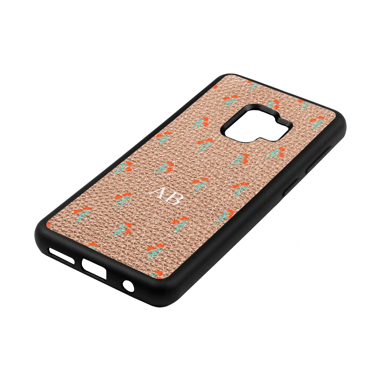 Custom Floral Rose Gold Pebble Leather Samsung S9 Case Side Angle