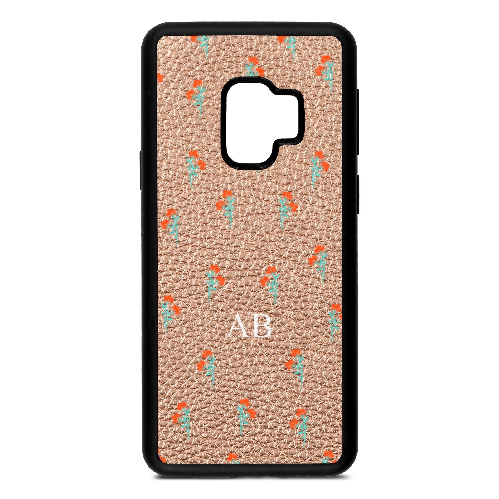 Custom Floral Rose Gold Pebble Leather Samsung S9 Case