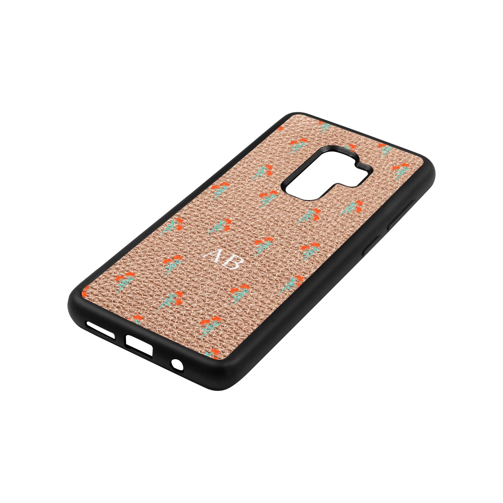 Custom Floral Rose Gold Pebble Leather Samsung S9 Plus Case Side Angle