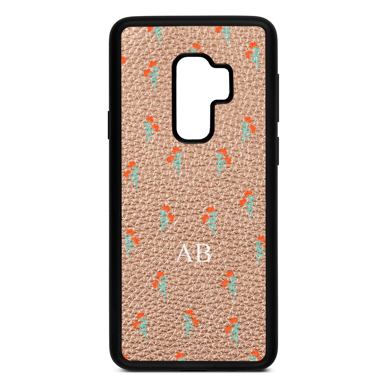 Custom Floral Rose Gold Pebble Leather Samsung S9 Plus Case