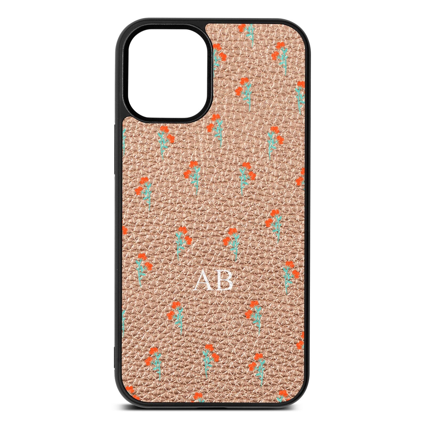 Custom Floral Rose Gold Pebble Leather iPhone 12 Mini Case