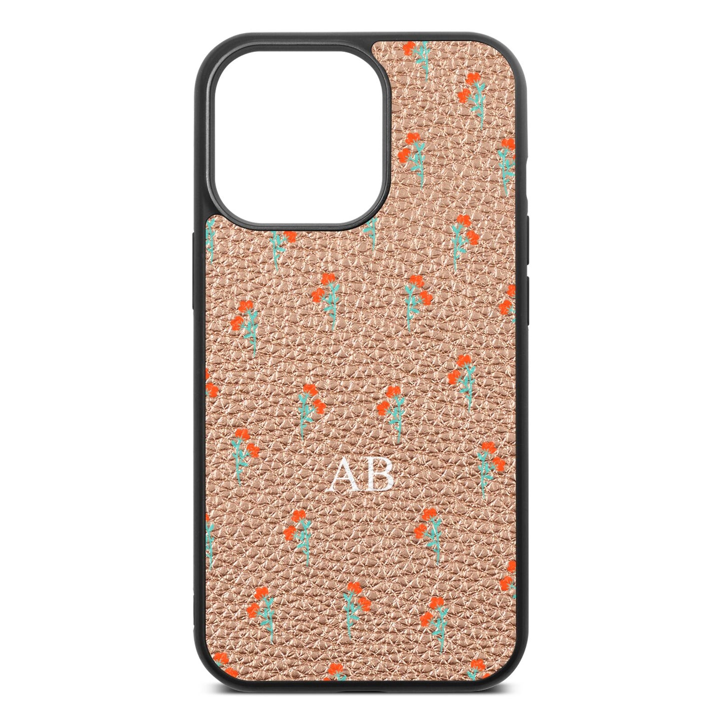 Custom Floral Rose Gold Pebble Leather iPhone 13 Pro Case