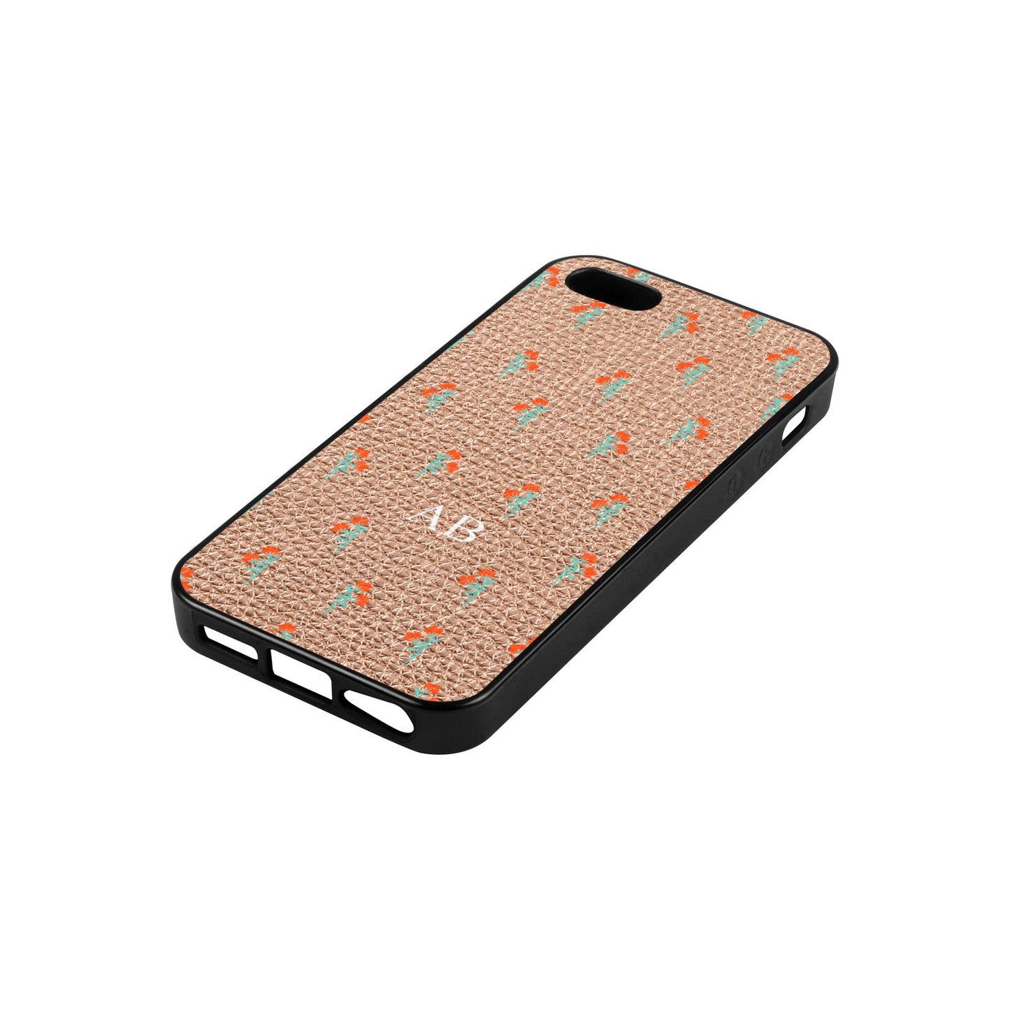 Custom Floral Rose Gold Pebble Leather iPhone 5 Case Side Angle