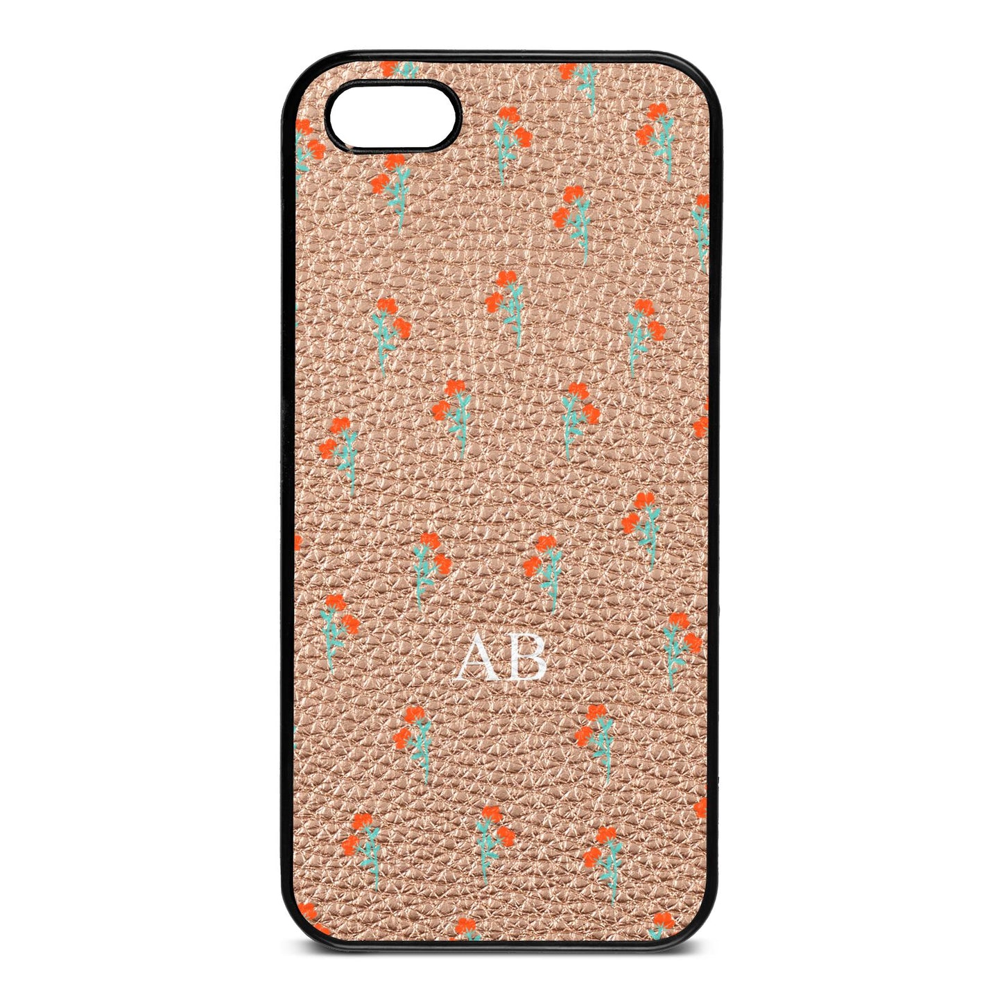 Custom Floral Rose Gold Pebble Leather iPhone 5 Case