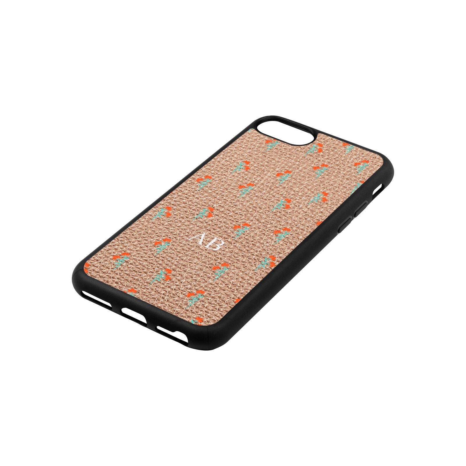 Custom Floral Rose Gold Pebble Leather iPhone 8 Case Side Angle