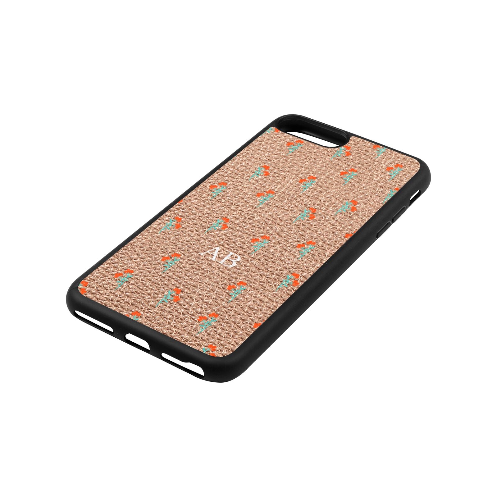 Custom Floral Rose Gold Pebble Leather iPhone 8 Plus Case Side Angle