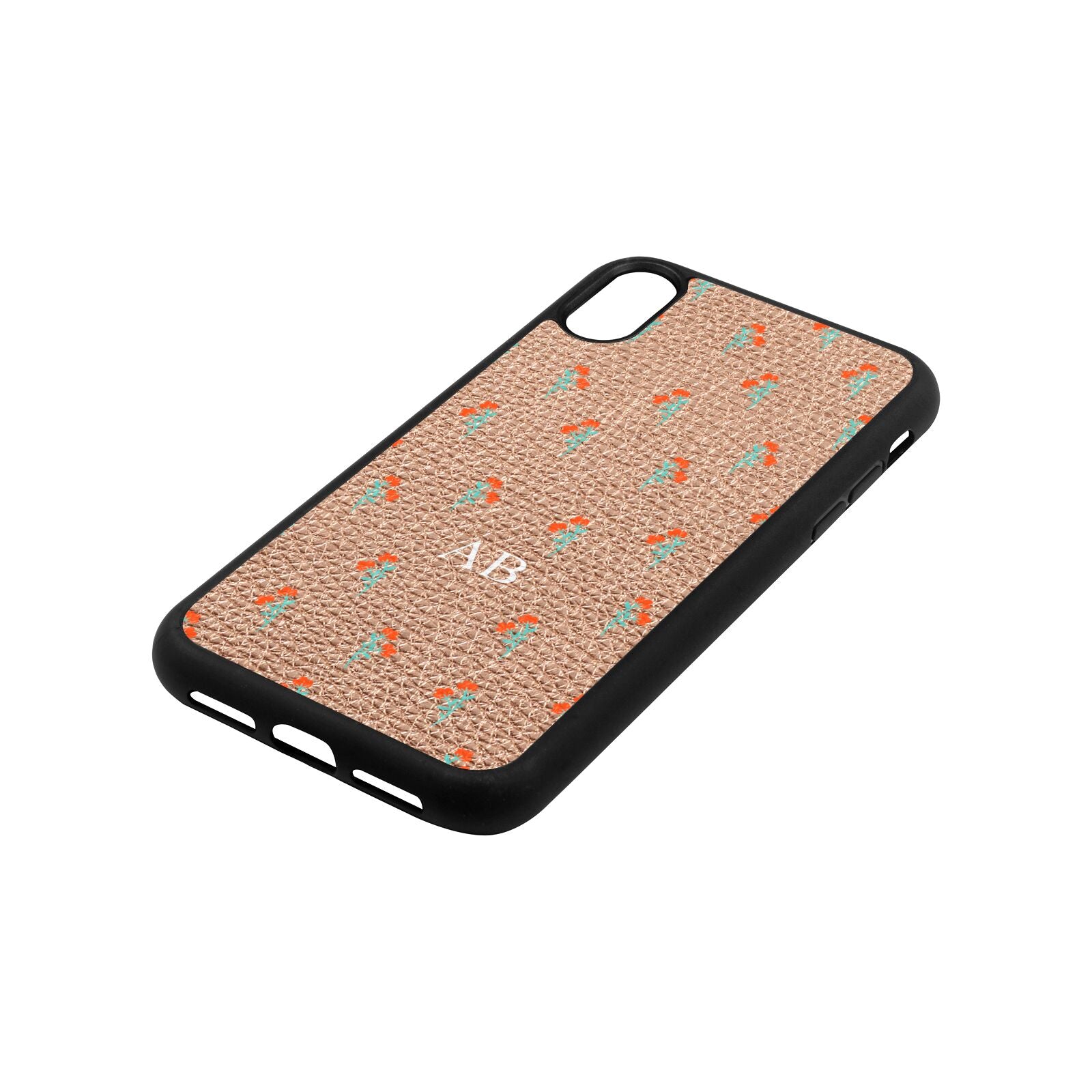 Custom Floral Rose Gold Pebble Leather iPhone Xr Case Side Angle