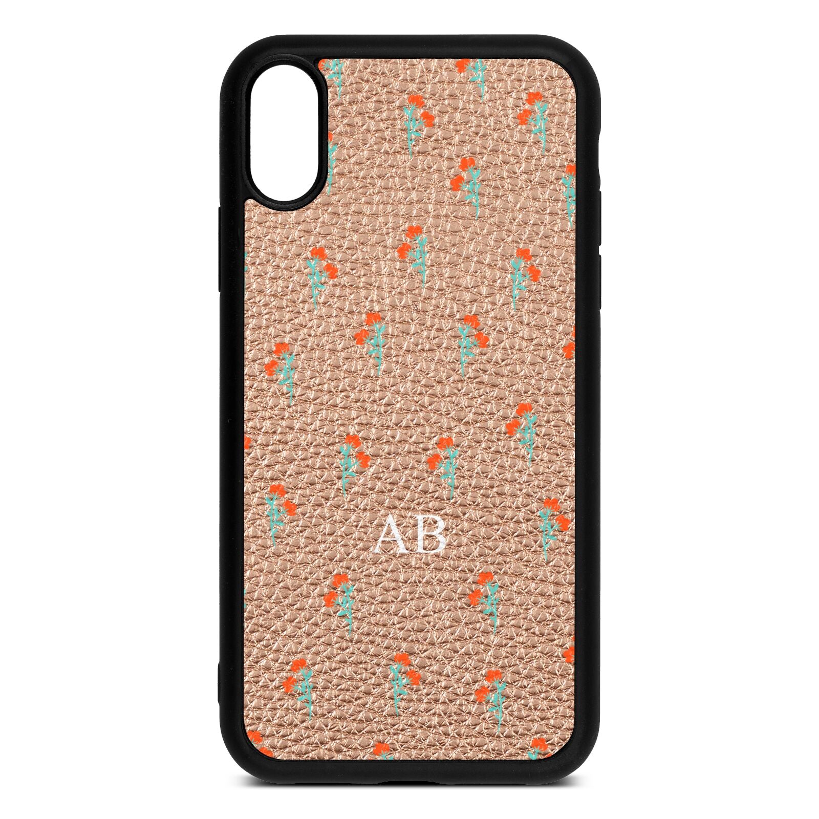 Custom Floral Rose Gold Pebble Leather iPhone Xr Case