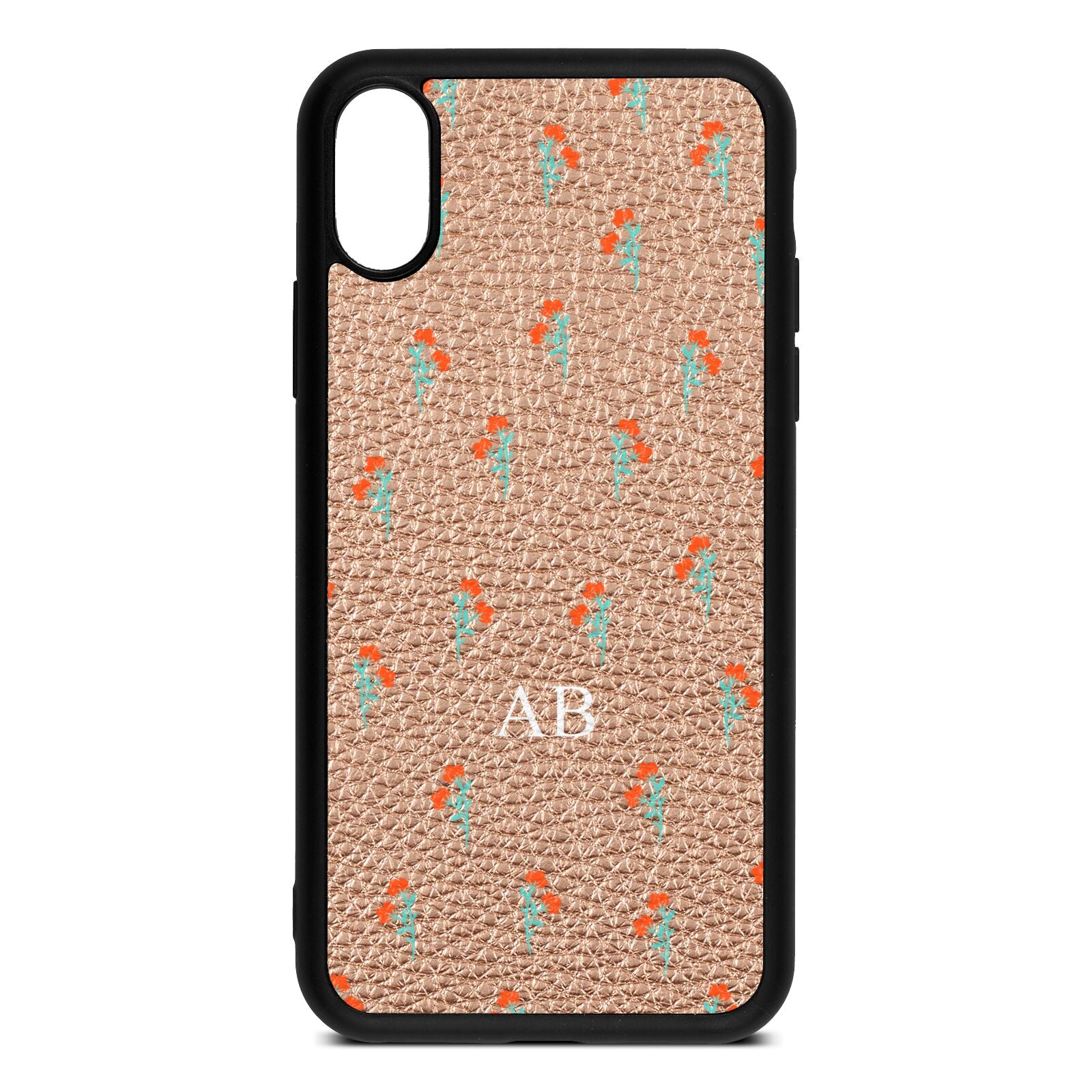 Custom Floral Rose Gold Pebble Leather iPhone Xs Case