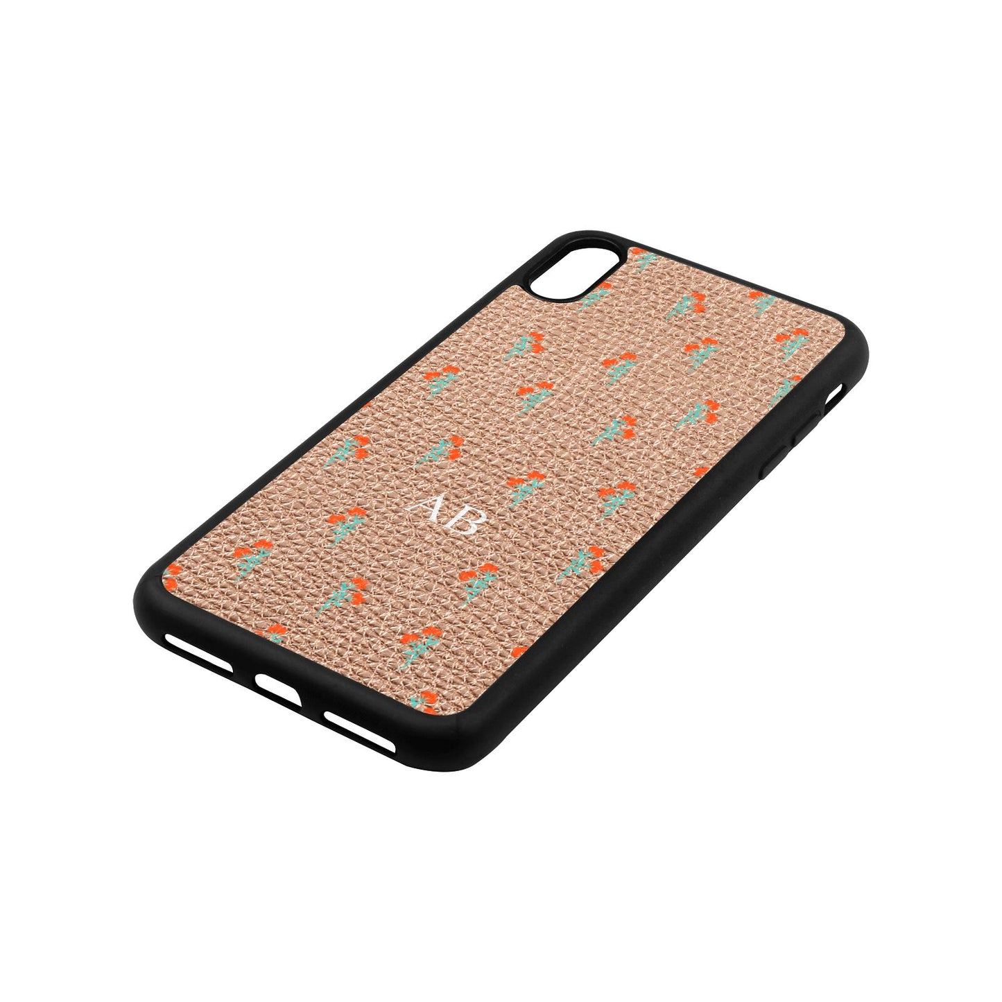 Custom Floral Rose Gold Pebble Leather iPhone Xs Max Case Side Angle