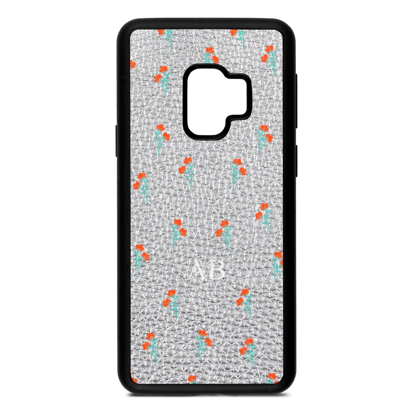 Custom Floral Silver Pebble Leather Samsung S9 Case