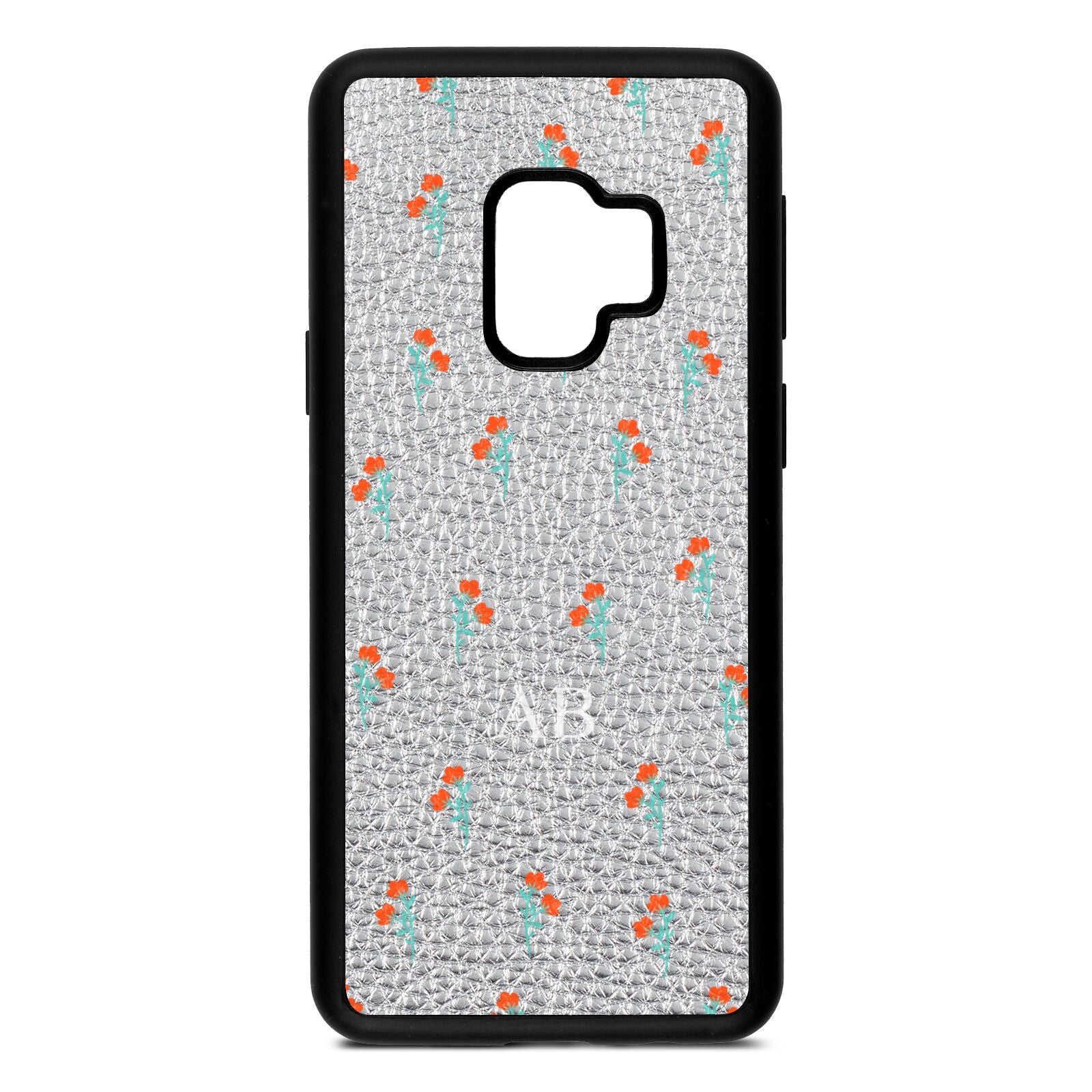 Custom Floral Silver Pebble Leather Samsung S9 Case