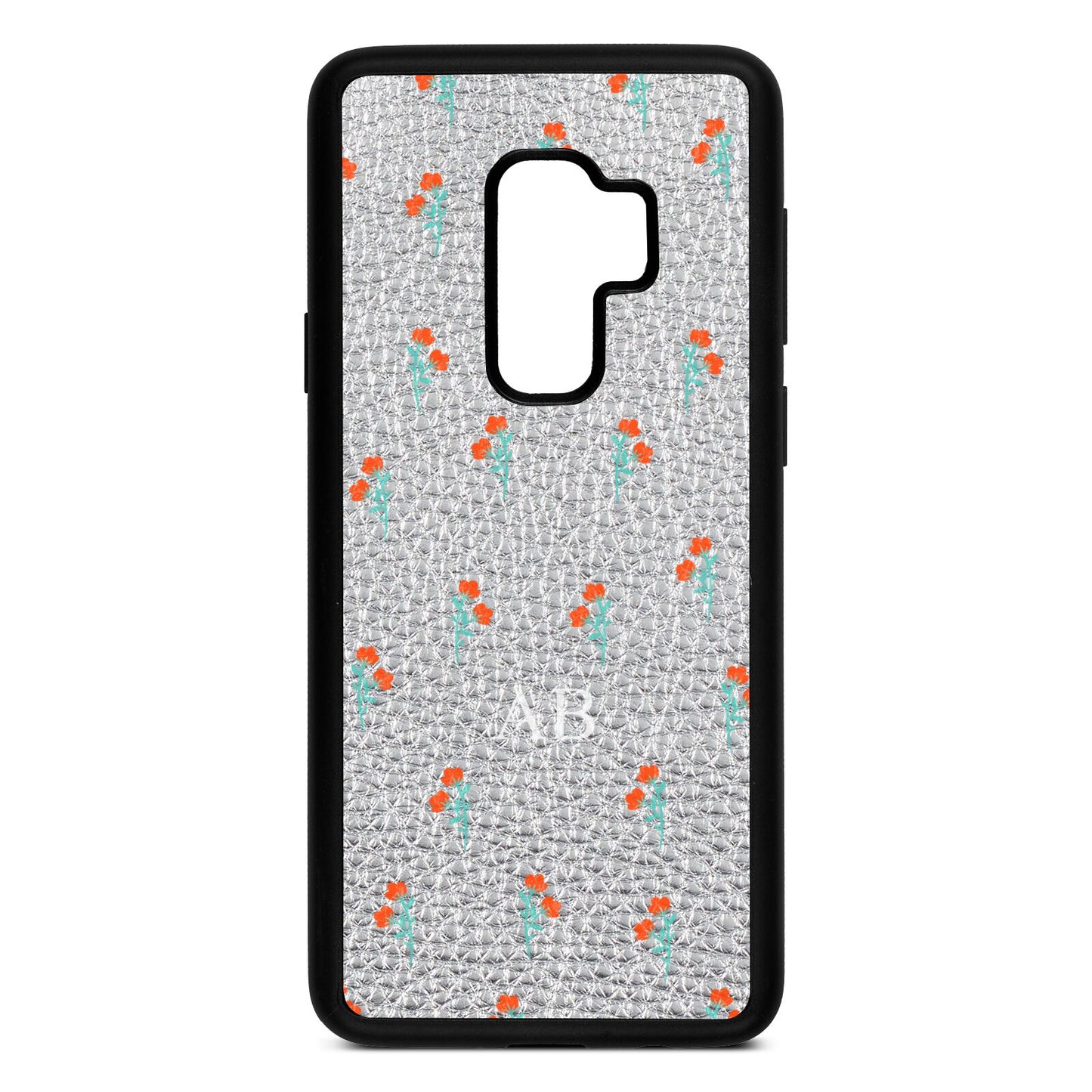 Custom Floral Silver Pebble Leather Samsung S9 Plus Case