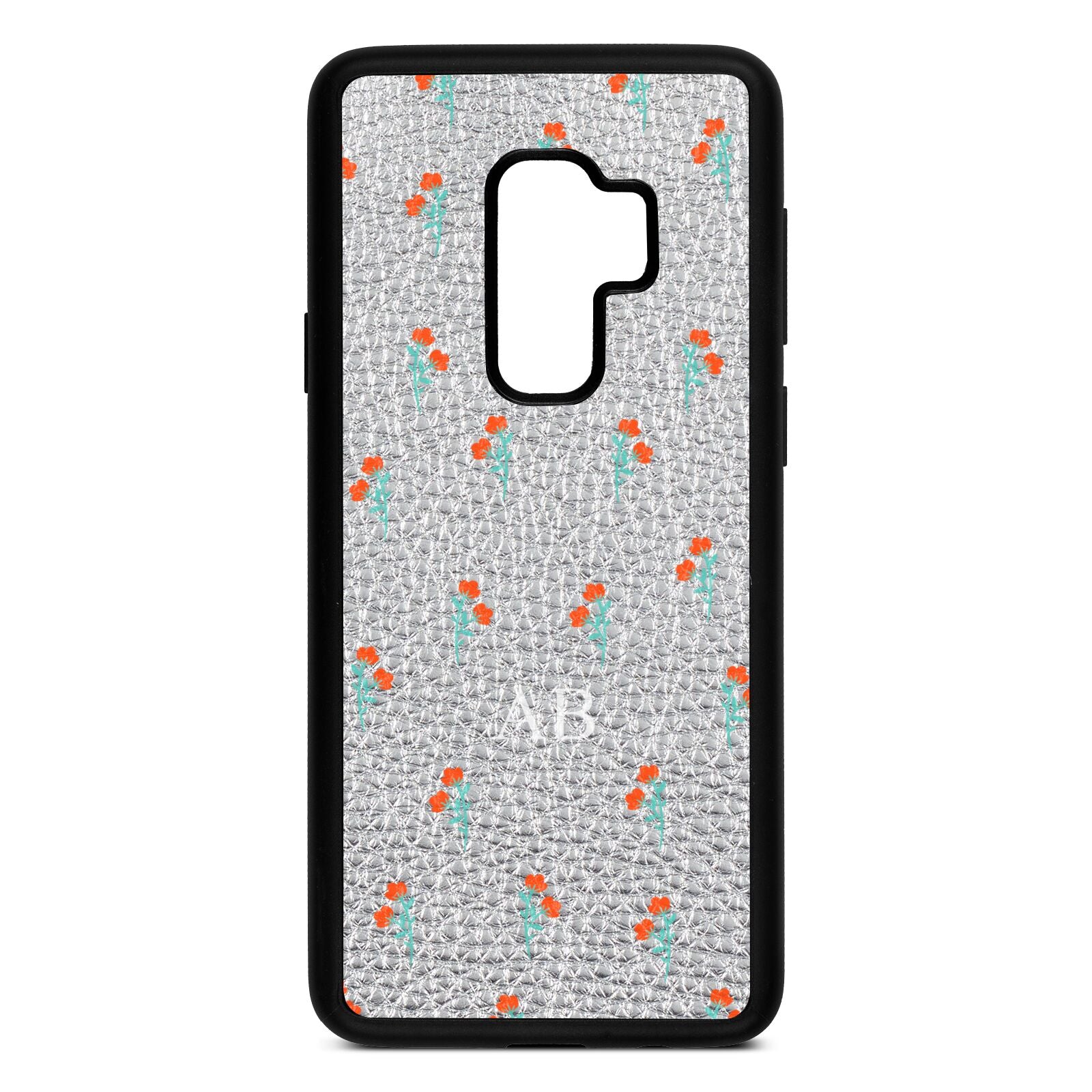 Custom Floral Silver Pebble Leather Samsung S9 Plus Case