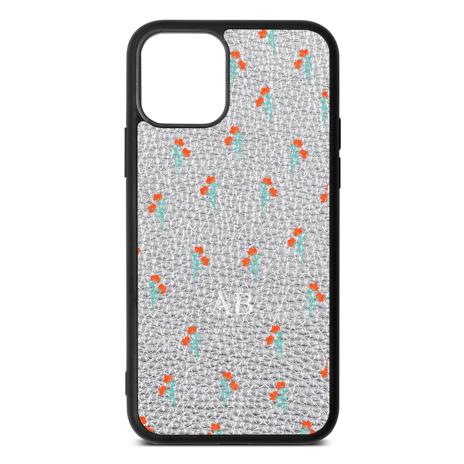 Custom Floral Silver Pebble Leather iPhone 11 Case