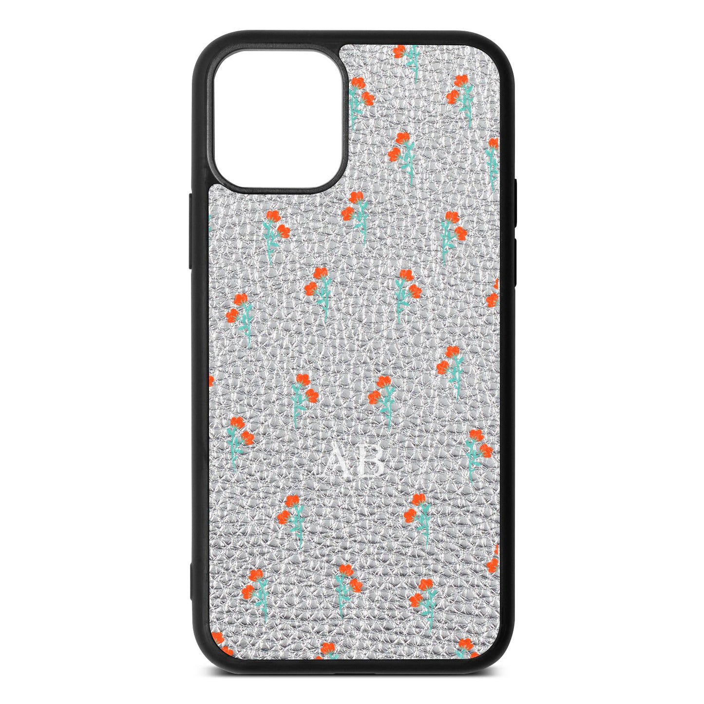 Custom Floral Silver Pebble Leather iPhone 11 Pro Case