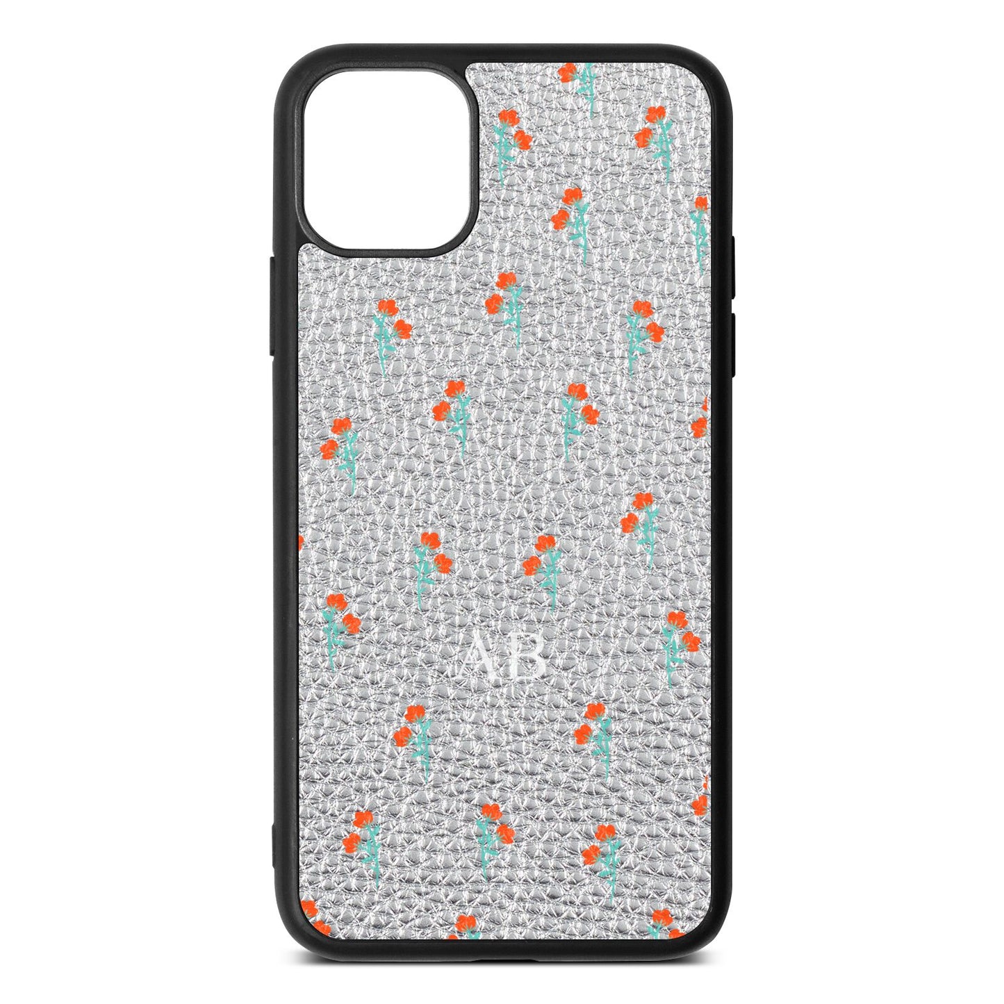 Custom Floral Silver Pebble Leather iPhone 11 Pro Max Case