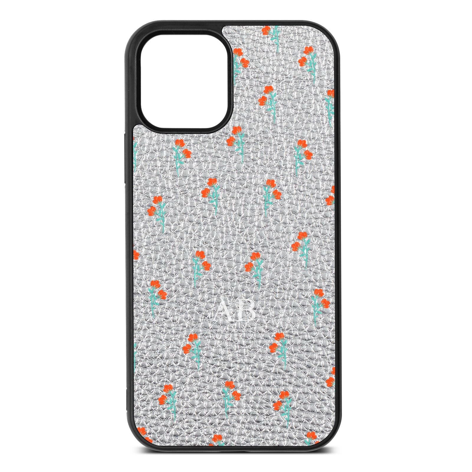 Custom Floral Silver Pebble Leather iPhone 12 Case