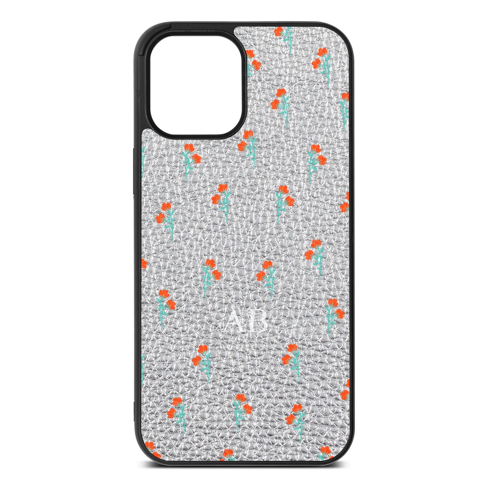 Custom Floral Silver Pebble Leather iPhone 12 Pro Max Case