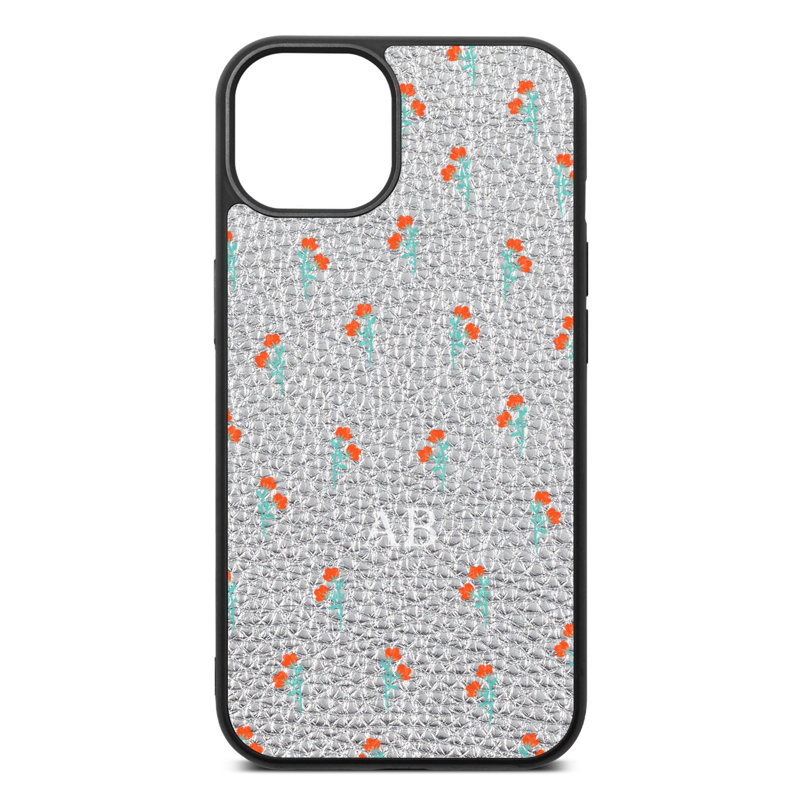 Custom Floral Silver Pebble Leather iPhone 13 Case