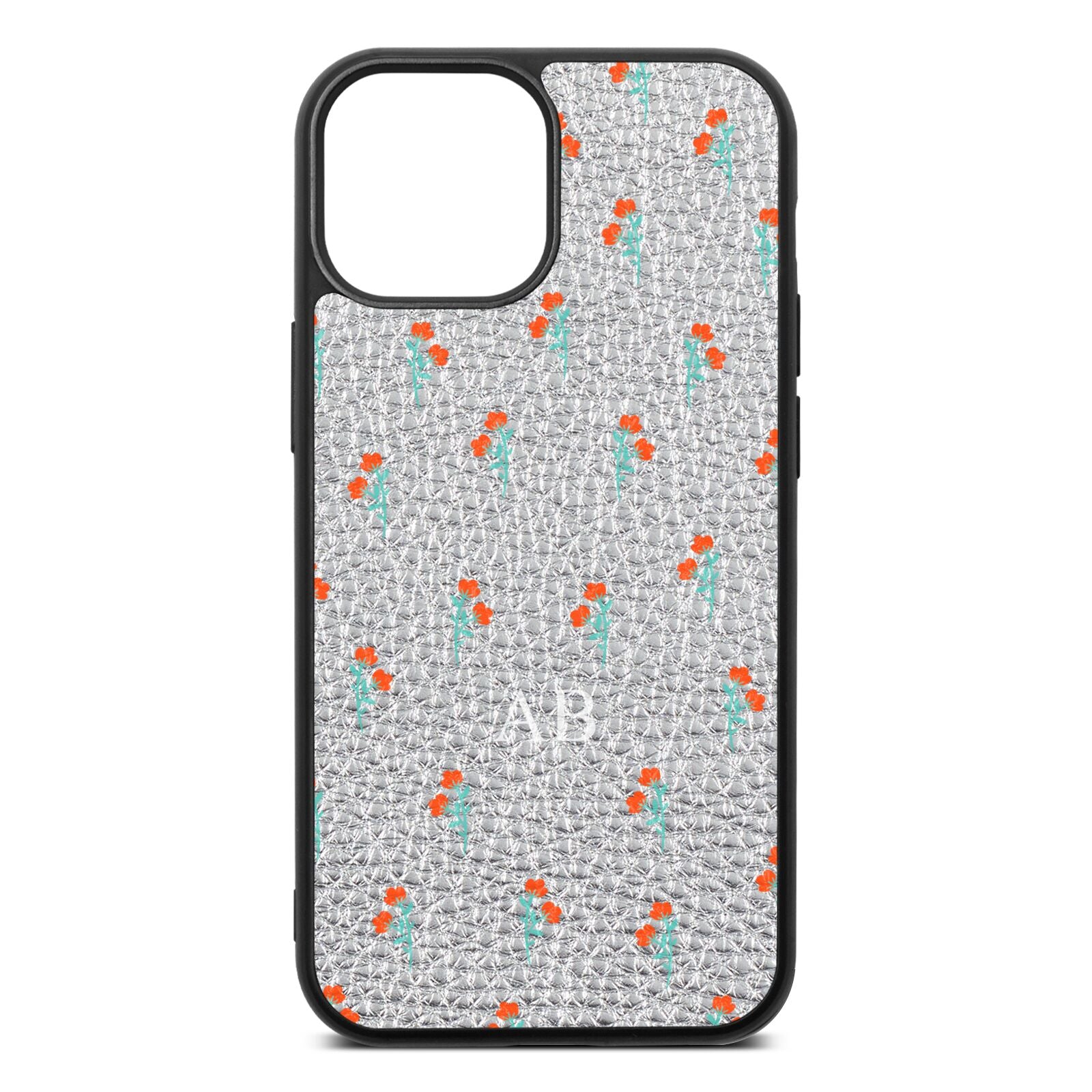 Custom Floral Silver Pebble Leather iPhone 13 Mini Case