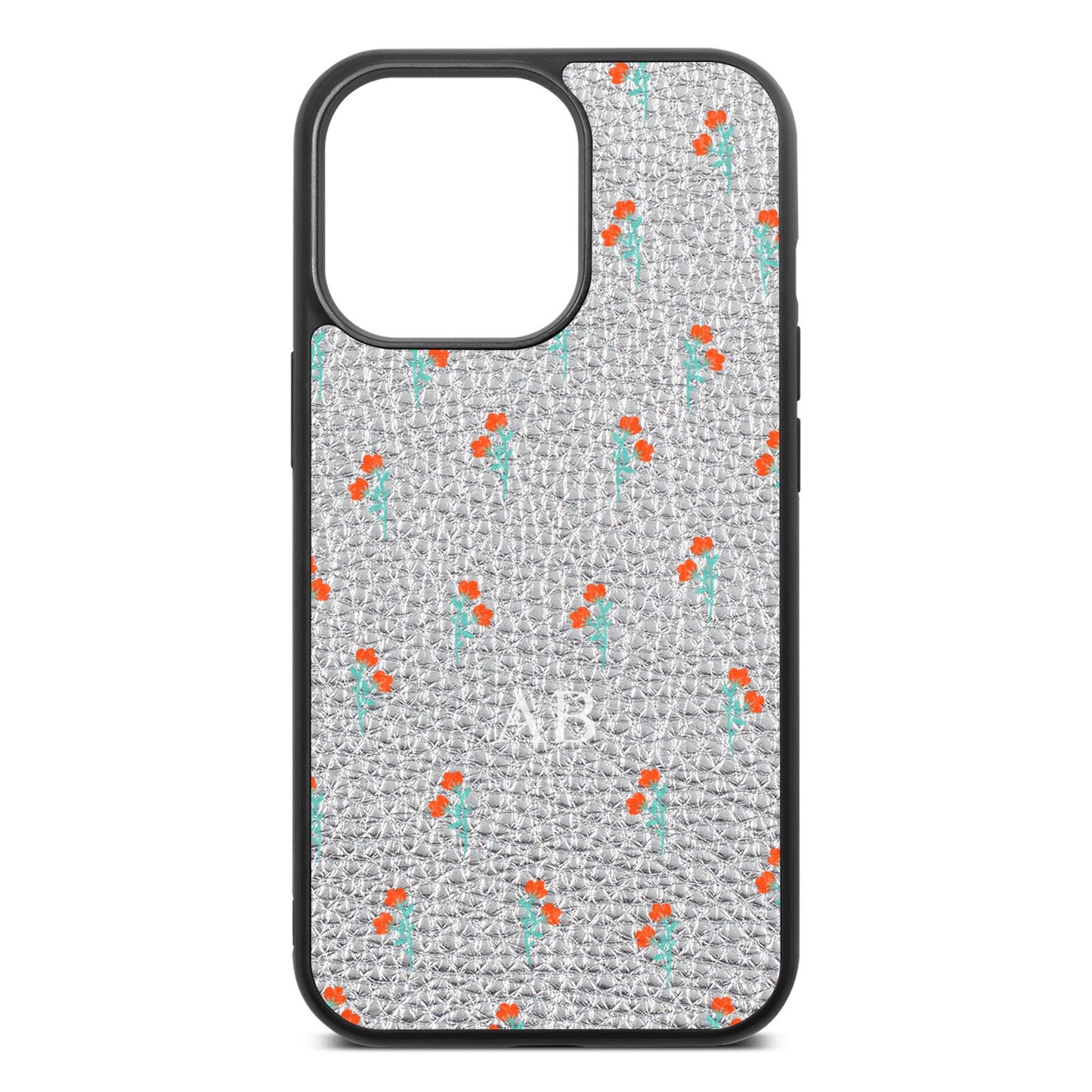 Custom Floral Silver Pebble Leather iPhone 13 Pro Case