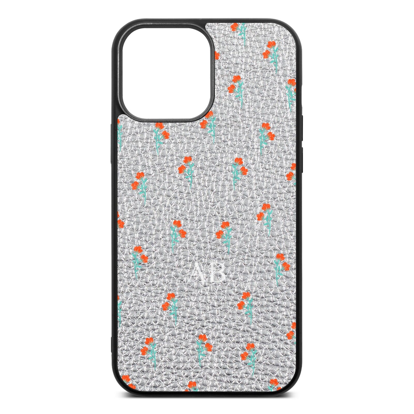 Custom Floral Silver Pebble Leather iPhone 13 Pro Max Case