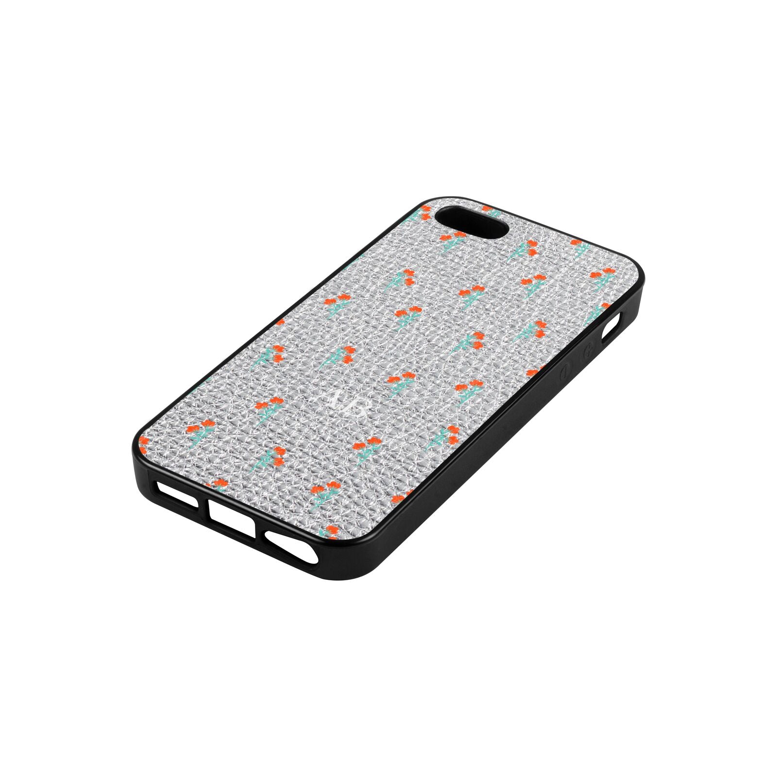 Custom Floral Silver Pebble Leather iPhone 5 Case Side Angle