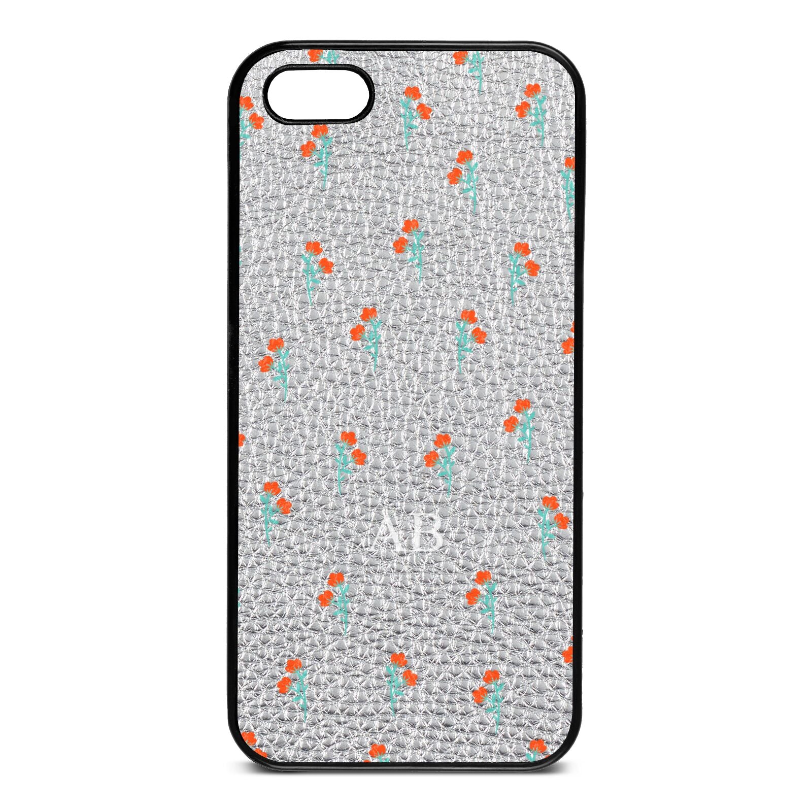 Custom Floral Silver Pebble Leather iPhone 5 Case