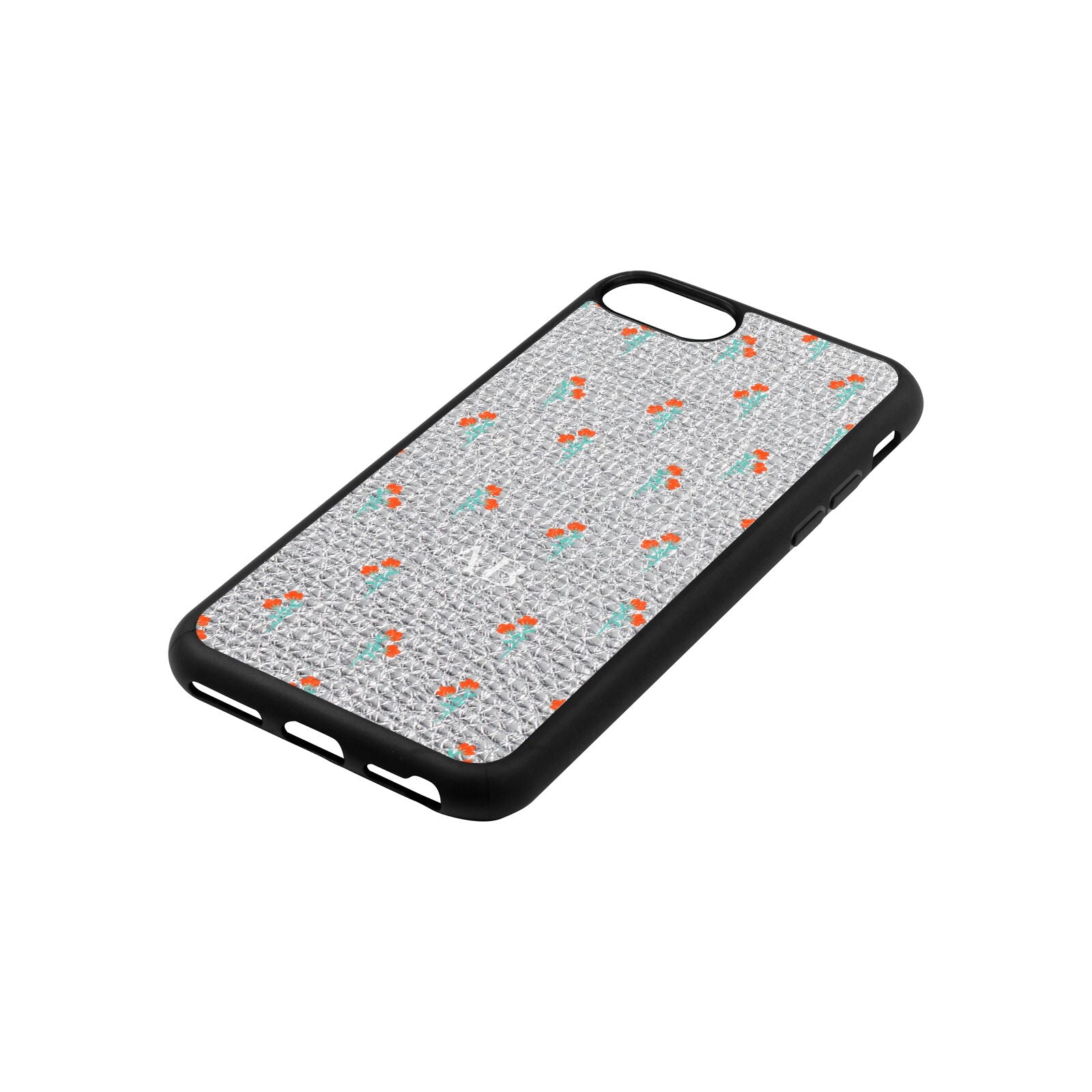 Custom Floral Silver Pebble Leather iPhone 8 Case Side Angle