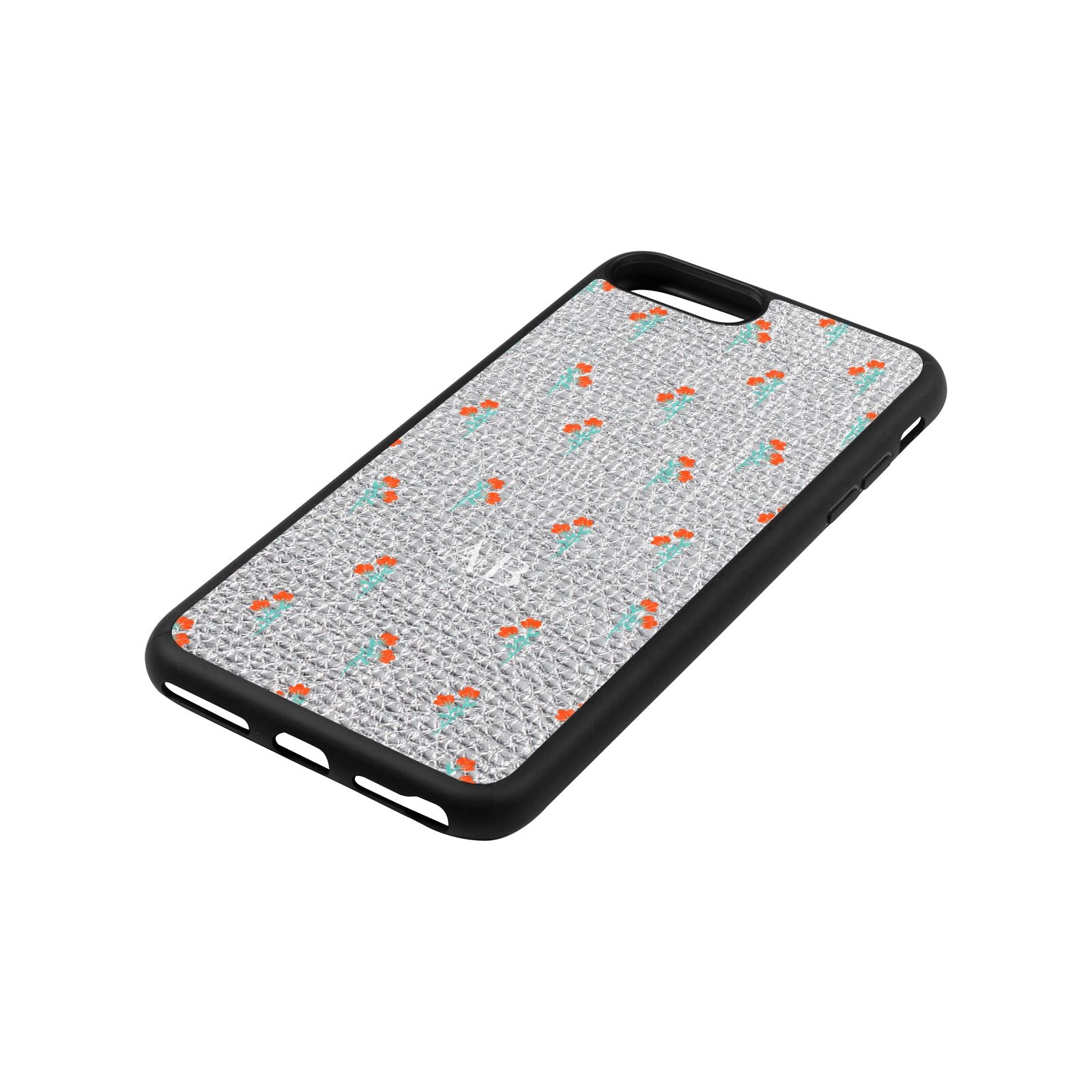 Custom Floral Silver Pebble Leather iPhone 8 Plus Case Side Angle